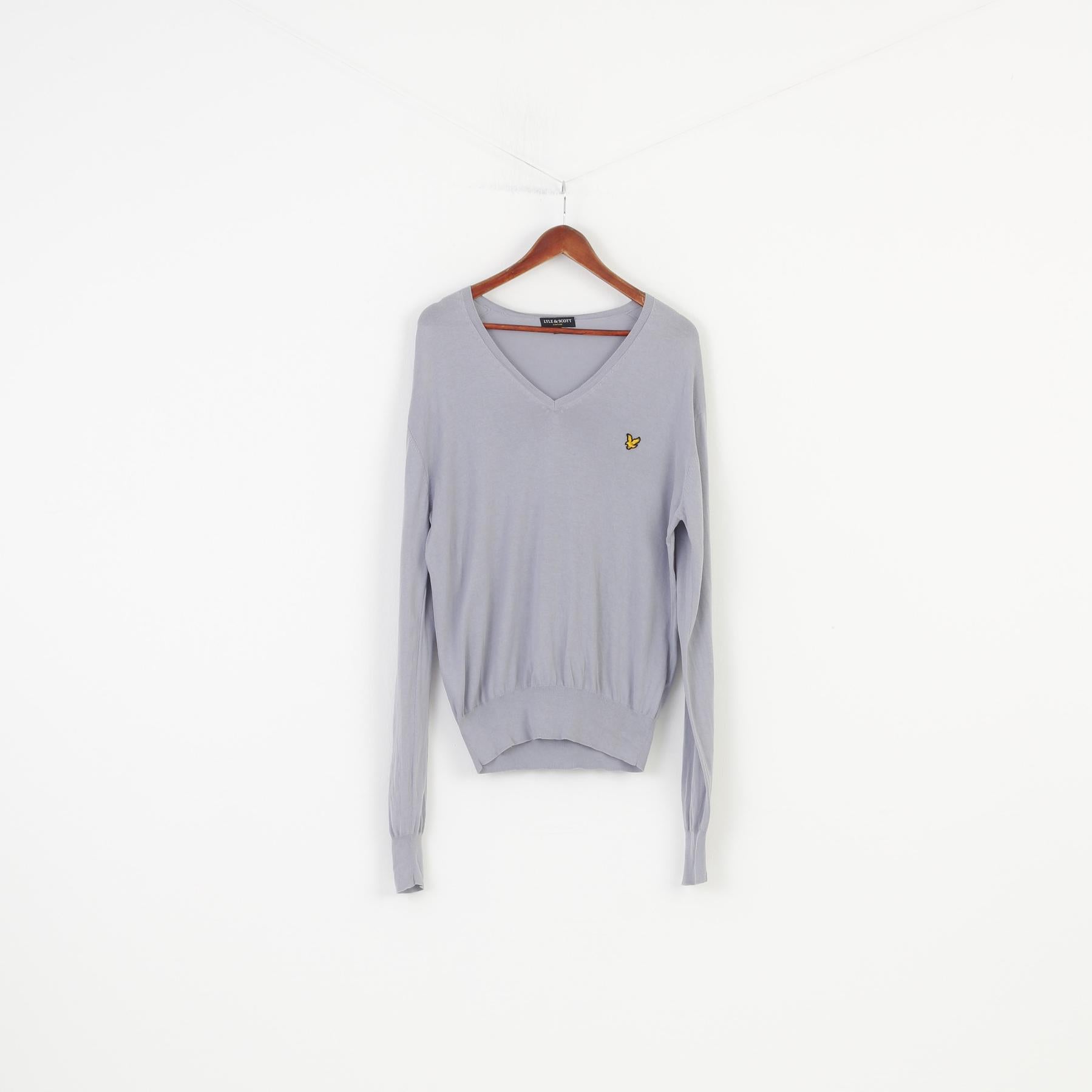 Lyle&Scott Woman XL Jumper Grey Vintage Cotton Long Sleeve V Neck Sweater Top