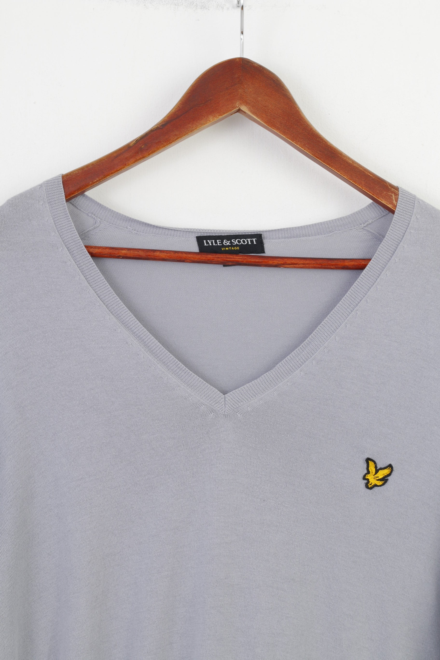 Lyle&Scott Woman XL Jumper Grey Vintage Cotton Long Sleeve V Neck Sweater Top