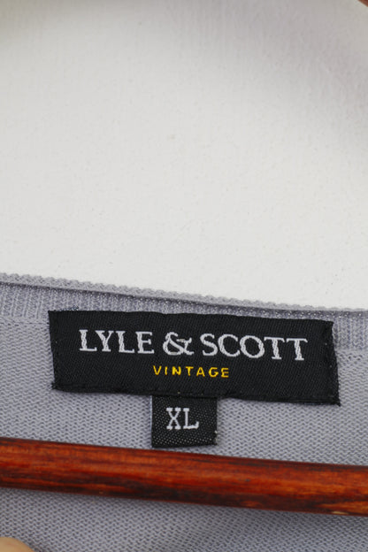 Lyle&amp;Scott Woman XL Jumper Gris Vintage Coton Manches Longues Col V Pull Top