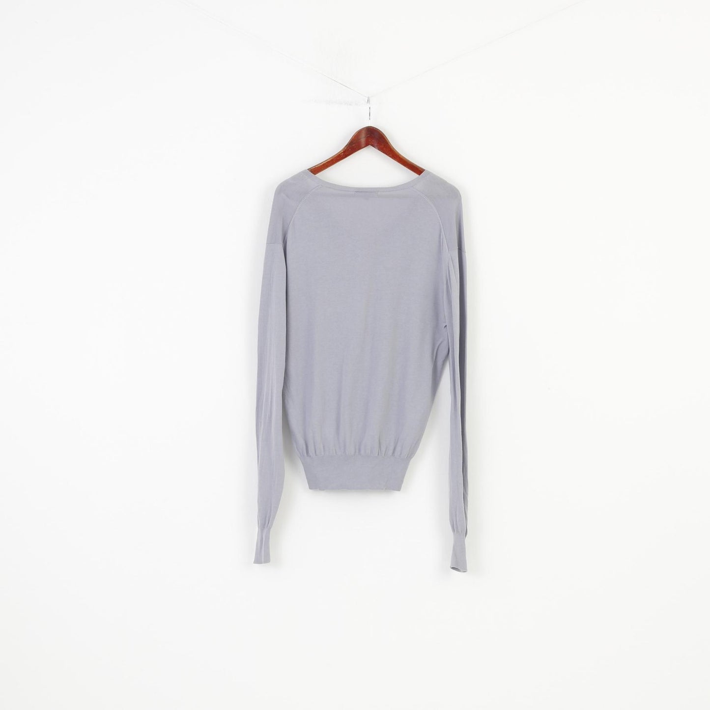 Lyle&Scott Woman XL Jumper Grey Vintage Cotton Long Sleeve V Neck Sweater Top