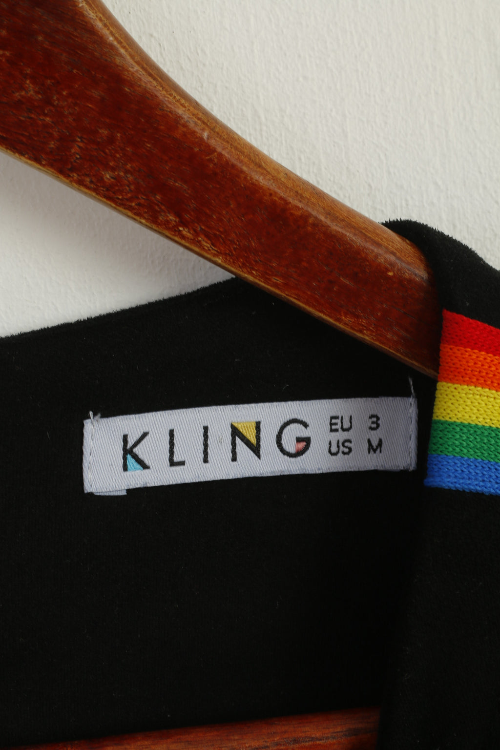 KLING Women 3 M Mini Dress Black Long Sleeve Rainbow Stripes Crew Neck