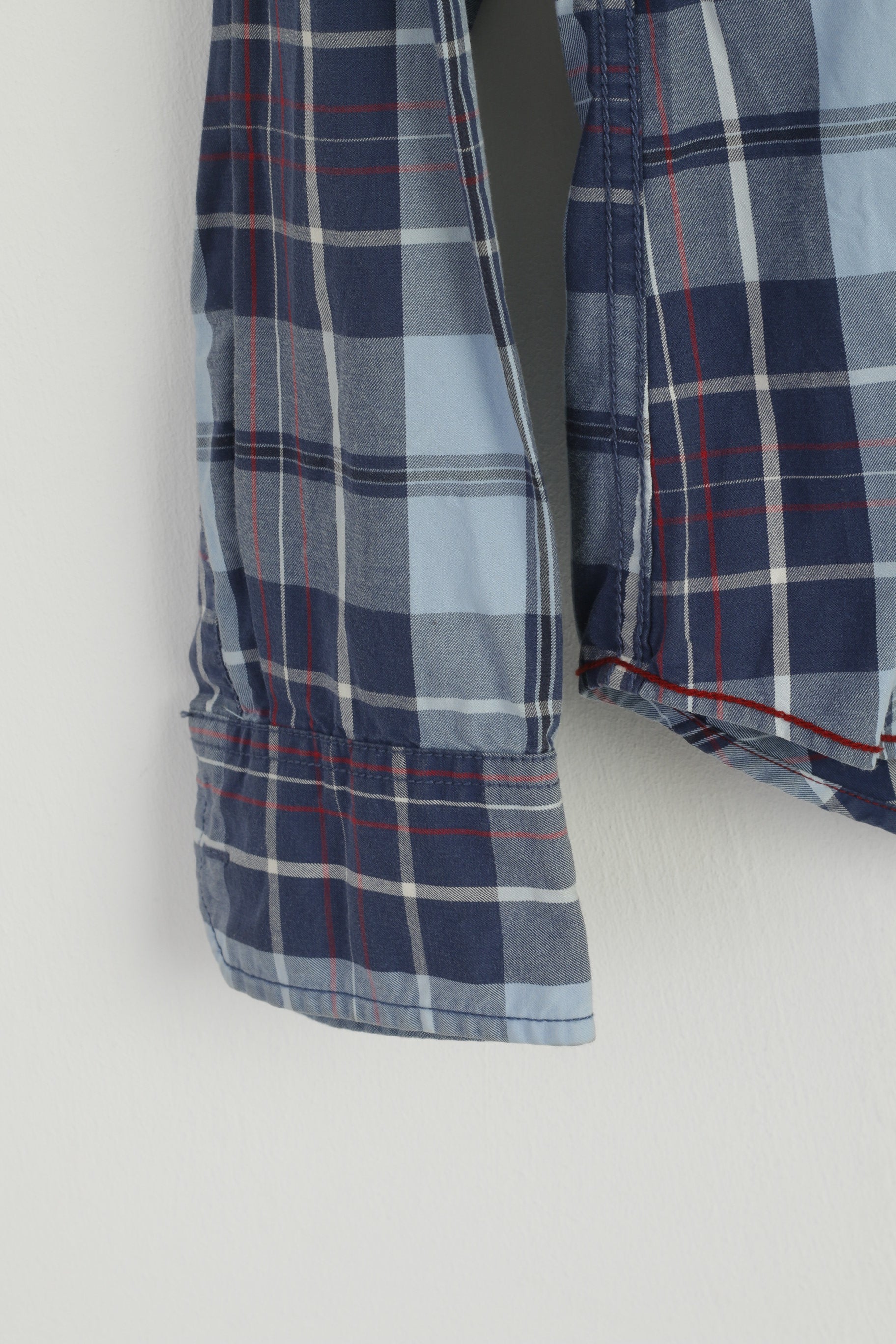 Hilfiger Denim Men S Casual Shirt Blue Check Cotton Vintage Long Sleeve Top