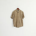 Mc Gordon Men L Casual Shirt Brown Check Cotton Western Vintage Short Sleeve Top