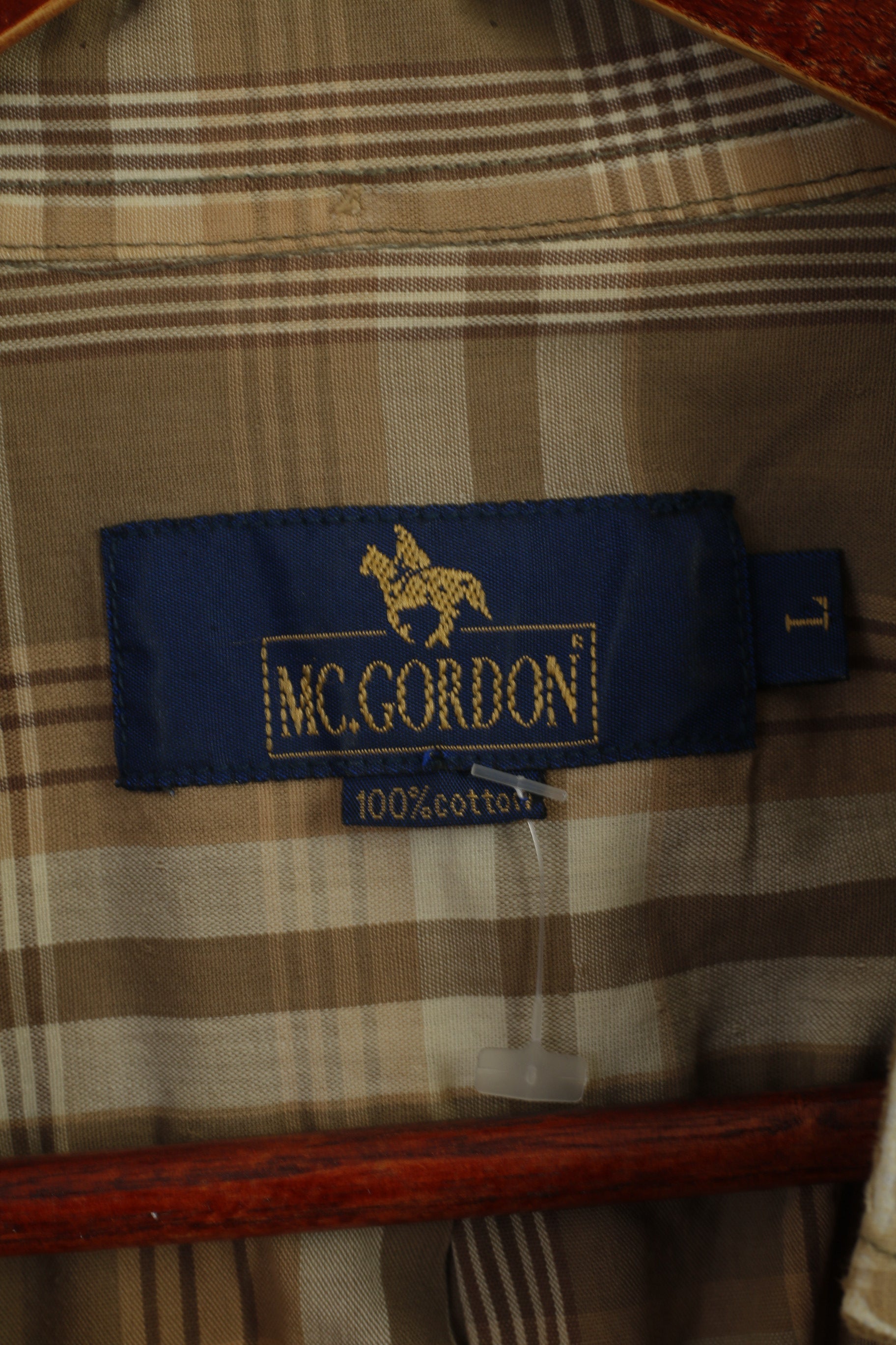 Mc Gordon Men L Casual Shirt Brown Check Cotton Western Vintage Short Sleeve Top