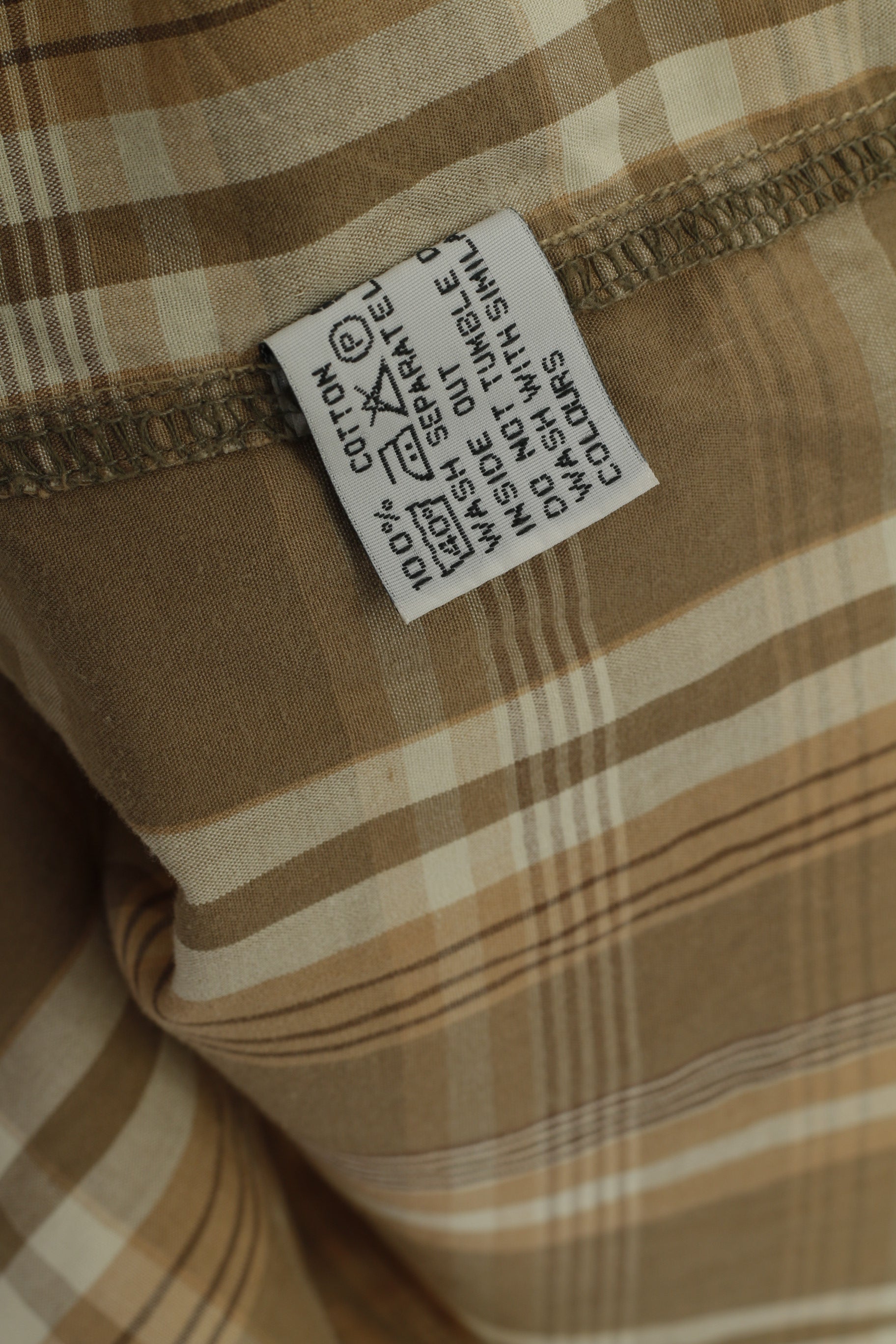 Mc Gordon Men L Casual Shirt Brown Check Cotton Western Vintage Short Sleeve Top