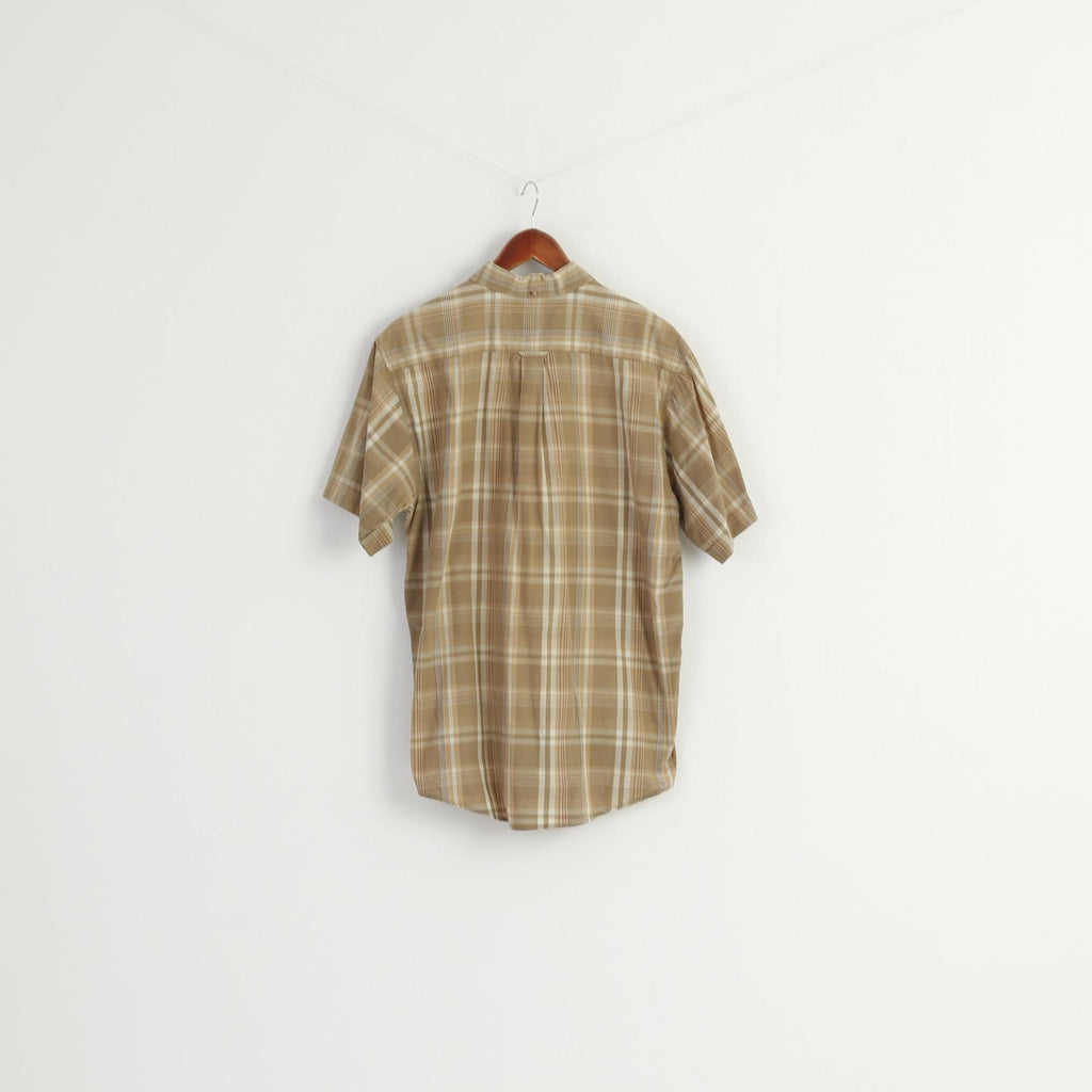 Mc Gordon Men L Casual Shirt Brown Check Cotton Western Vintage Short Sleeve Top
