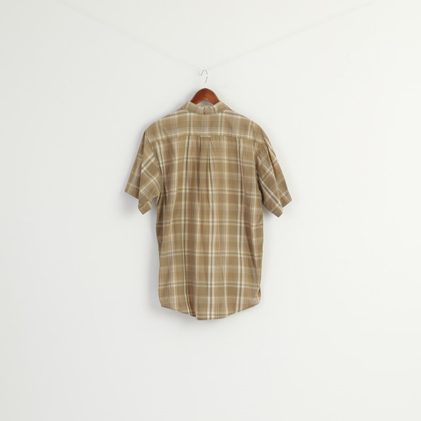 Mc Gordon Men L Casual Shirt Brown Check Cotton Western Vintage Short Sleeve Top