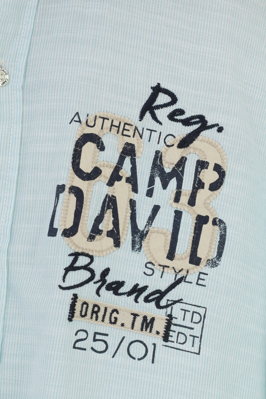 Camp David Men L Casual Shirt Regular Fit Blue Quality Garments Short Sleeve Cotton Striped Top