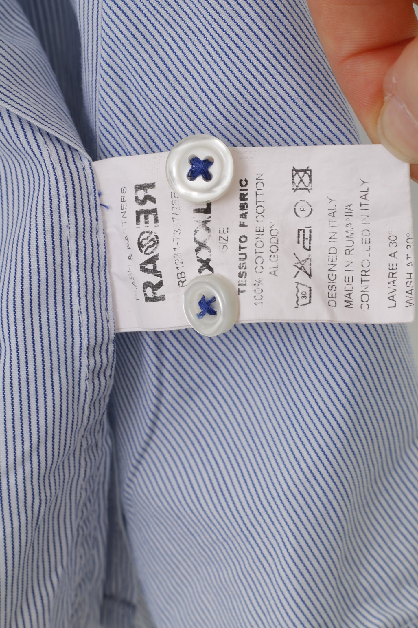 Rara camicia casual da uomo XXXL L a righe blu a maniche corte in cotone con colletto e bottoni toppe in stile italiano Top