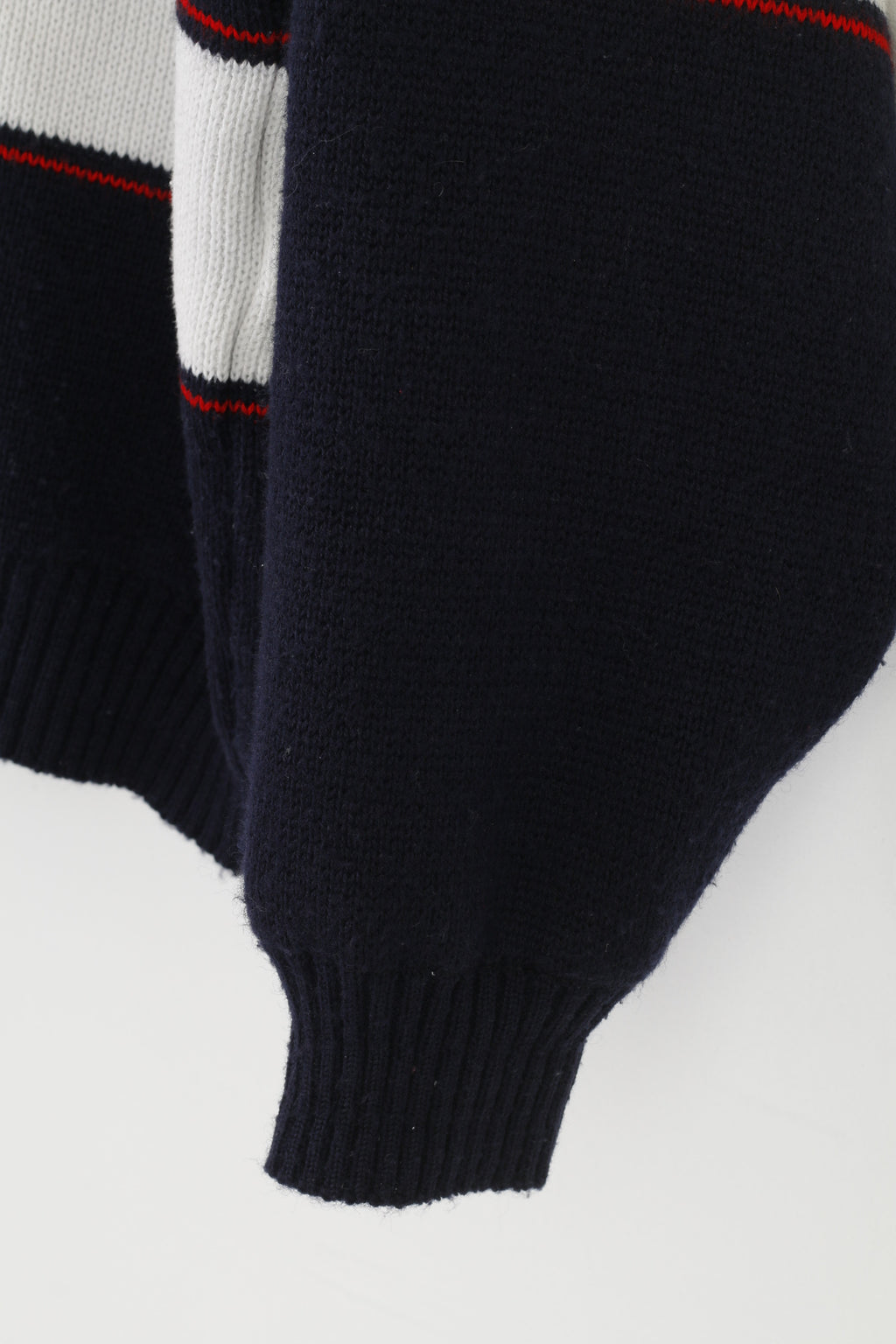 Maglione da uomo blu scuro M. Top marino a maniche lunghe a righe con colletto con zip blu scuro