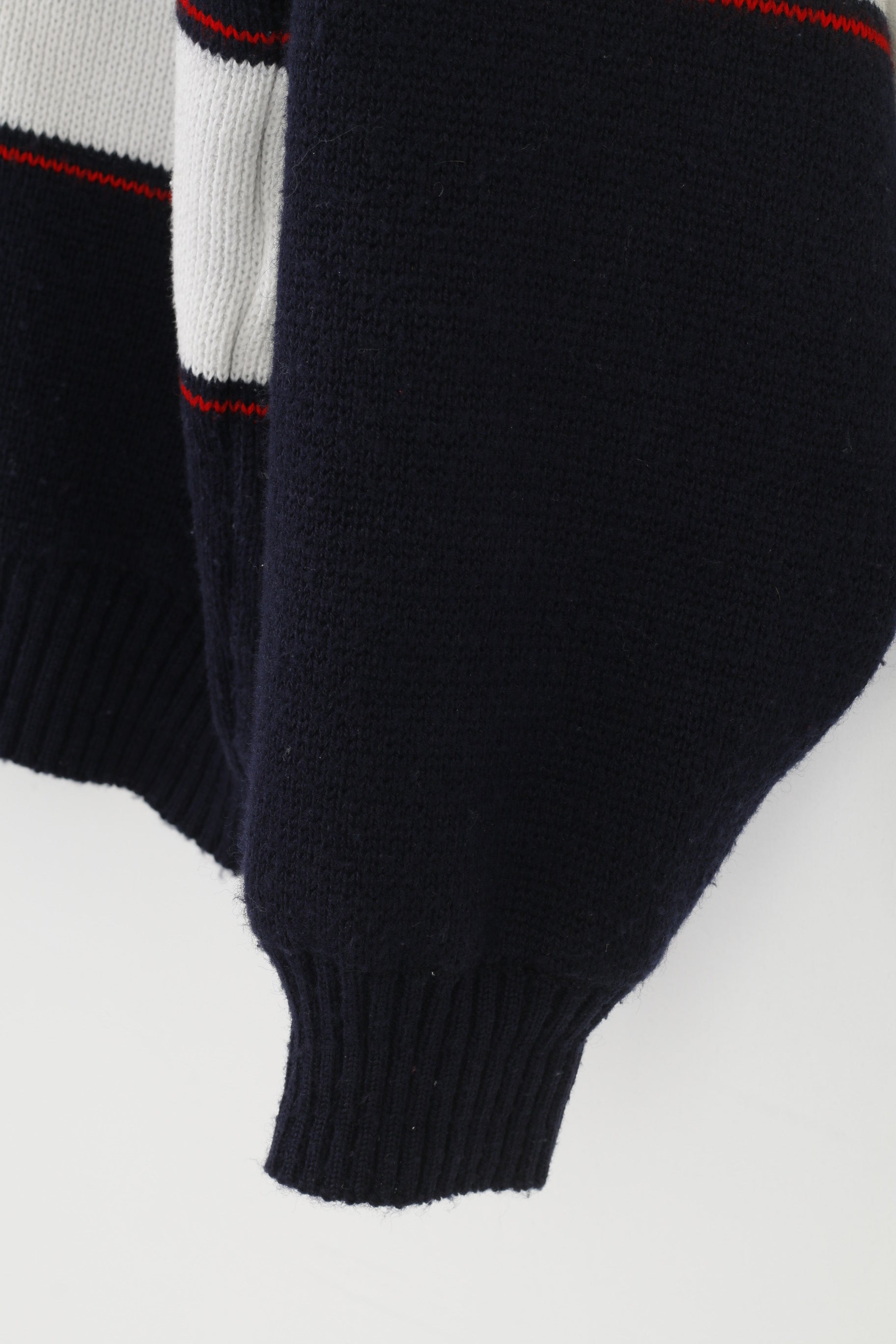 Navy Men M Jumper Navy Blue Zip Neck Collar Striped Long Sleeve Marine Top