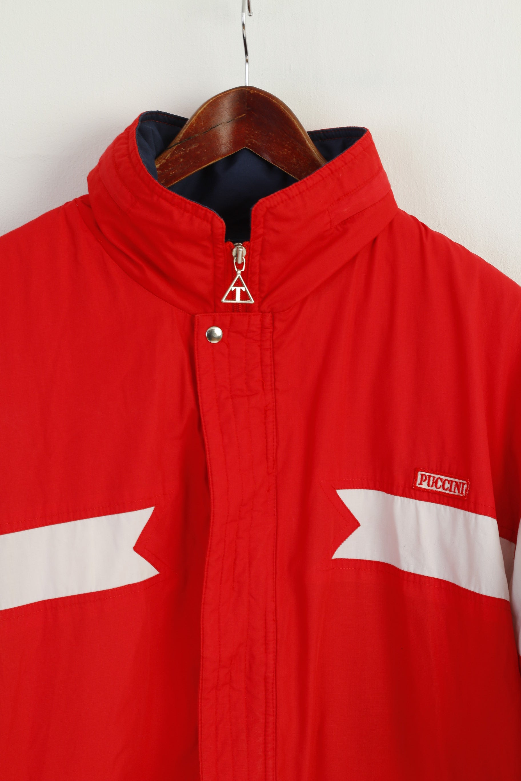 Puccini Men 57 L Jacket Red Ski Racing Vintage 80s Padded Full Zipper Retro Top