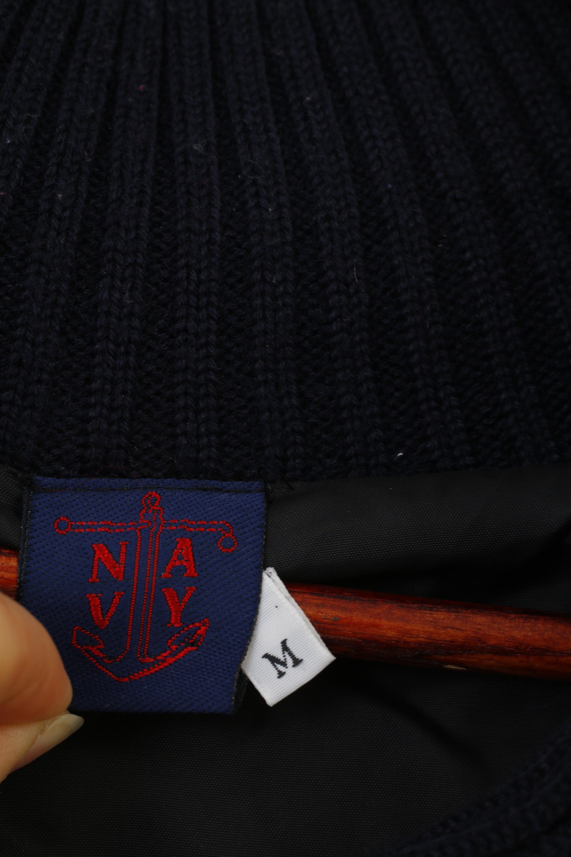 Maglione da uomo blu scuro M. Top marino a maniche lunghe a righe con colletto con zip blu scuro