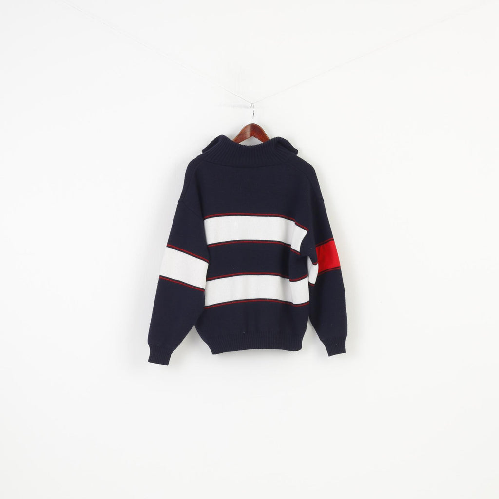 Maglione da uomo blu scuro M. Top marino a maniche lunghe a righe con colletto con zip blu scuro