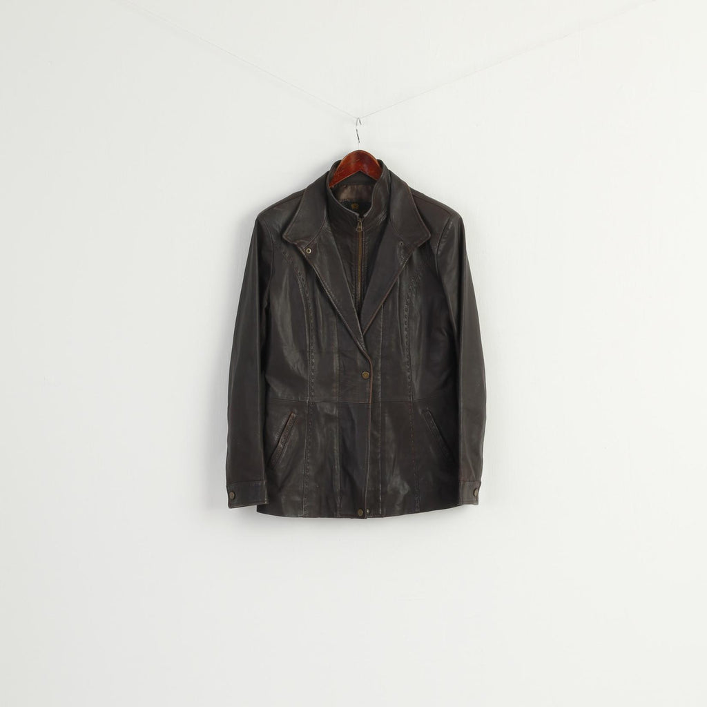 Simon B Collection Women 48 M Jacket Brown Soft Leather Zip Up Biker Vintage Top