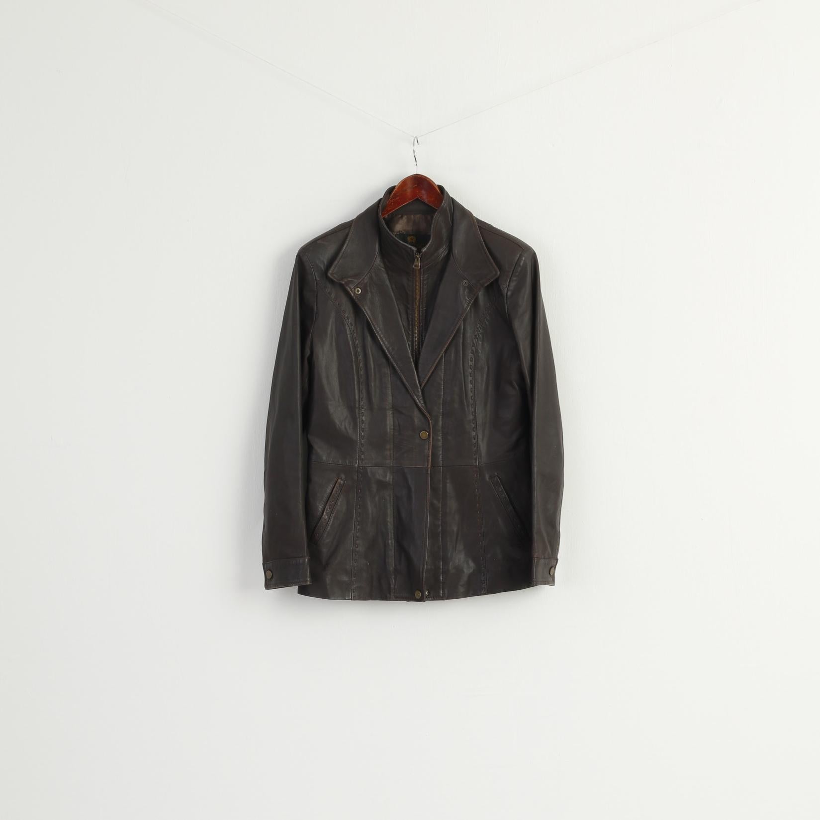 Simon B Collection Women 48 M Jacket Brown Soft Leather Zip Up Biker Vintage Top