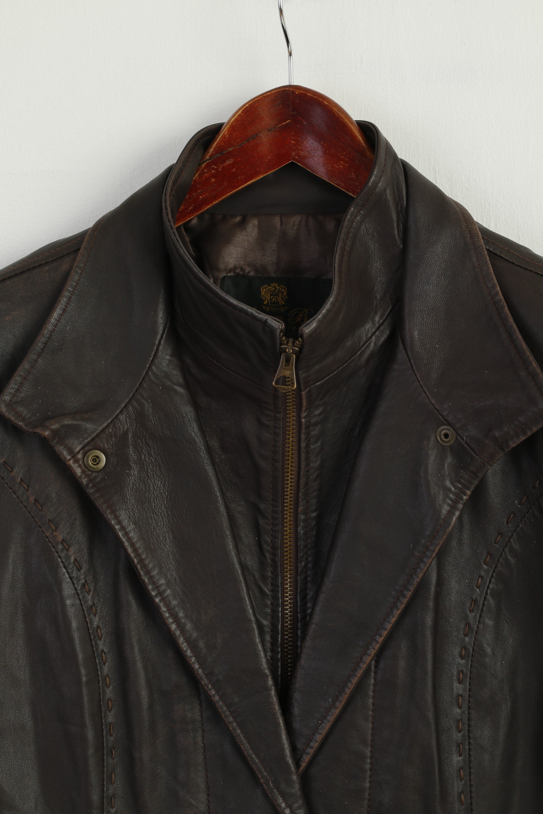 Simon B Collection Women 48 M Jacket Brown Soft Leather Zip Up Biker Vintage Top