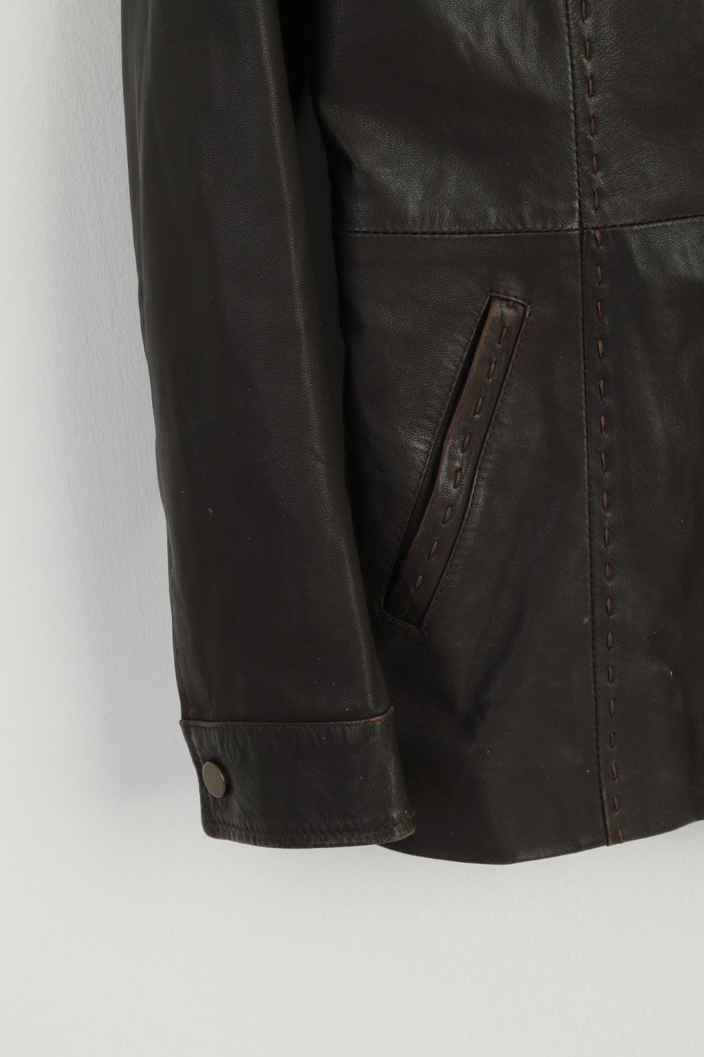 Simon B Collection Women 48 M Jacket Brown Soft Leather Zip Up Biker Vintage Top