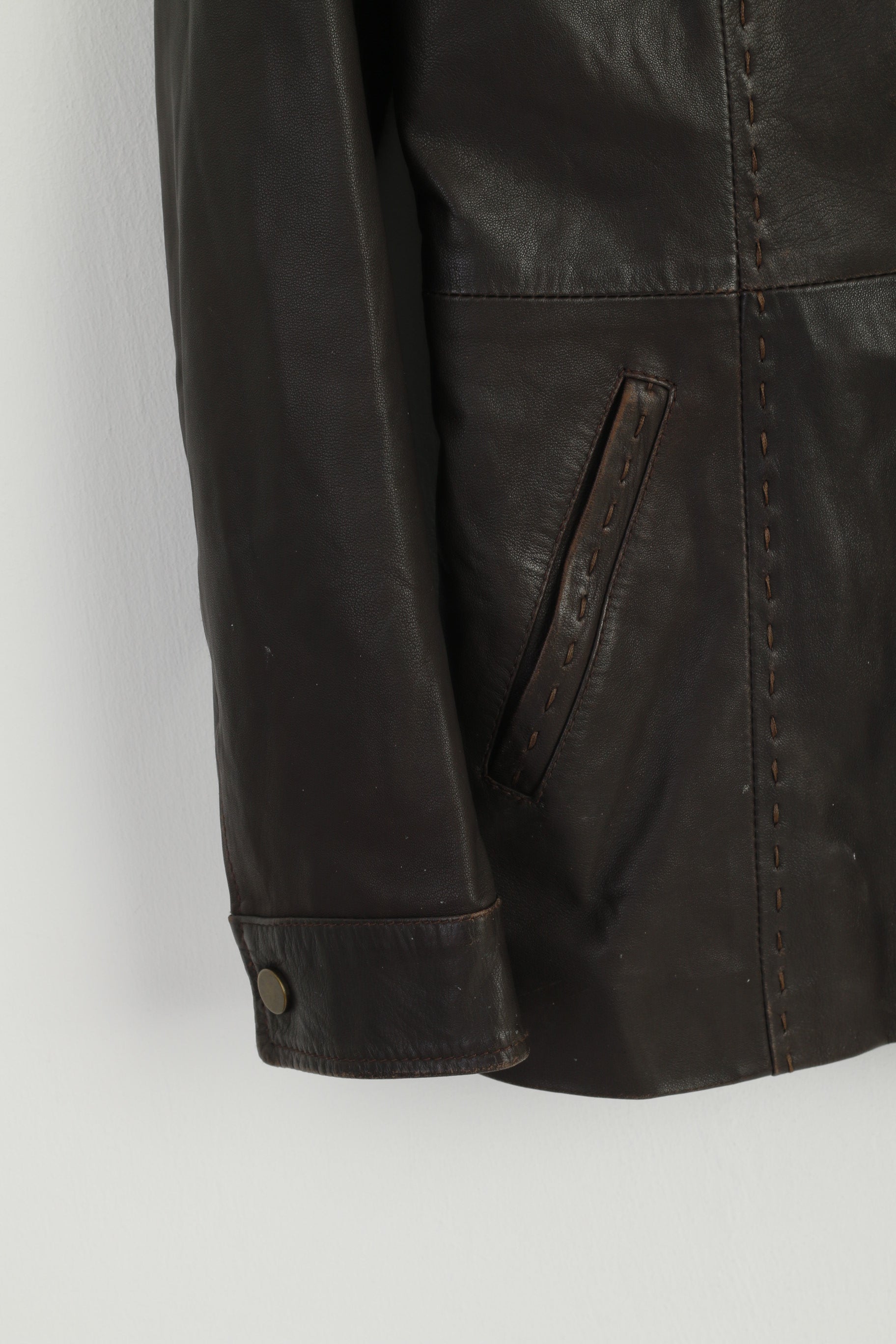 Simon B Collection Women 48 M Jacket Brown Soft Leather Zip Up Biker Vintage Top