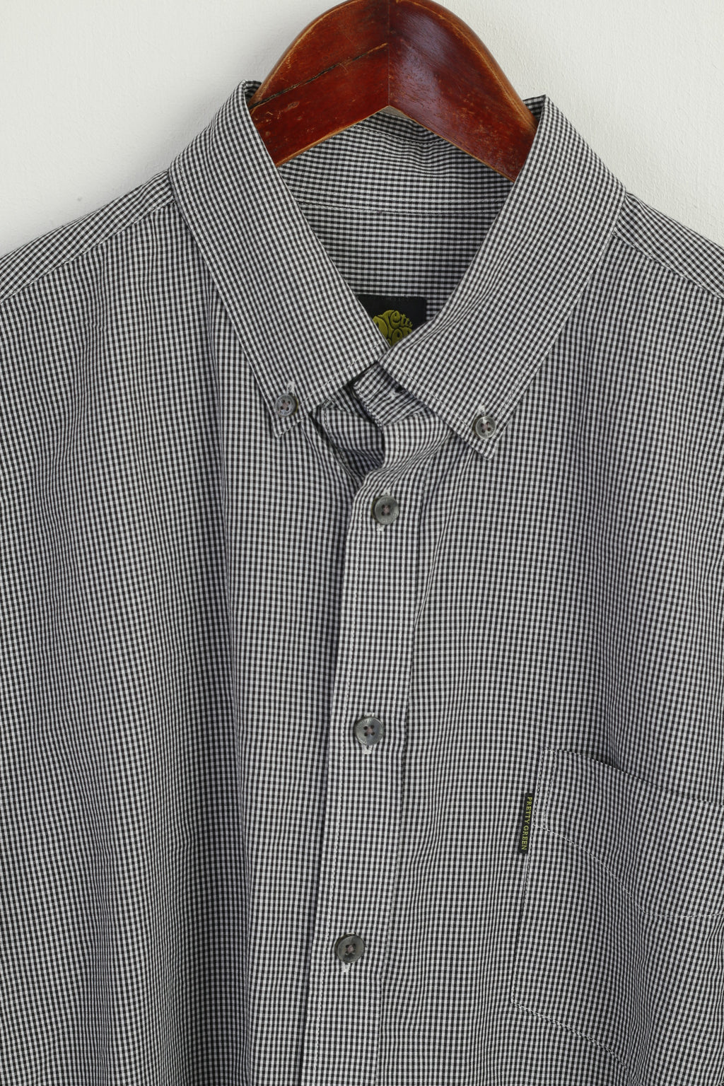 Pretty Green Men L Casual Shirt Black White Check Cotton Long Sleeve Pocket Top