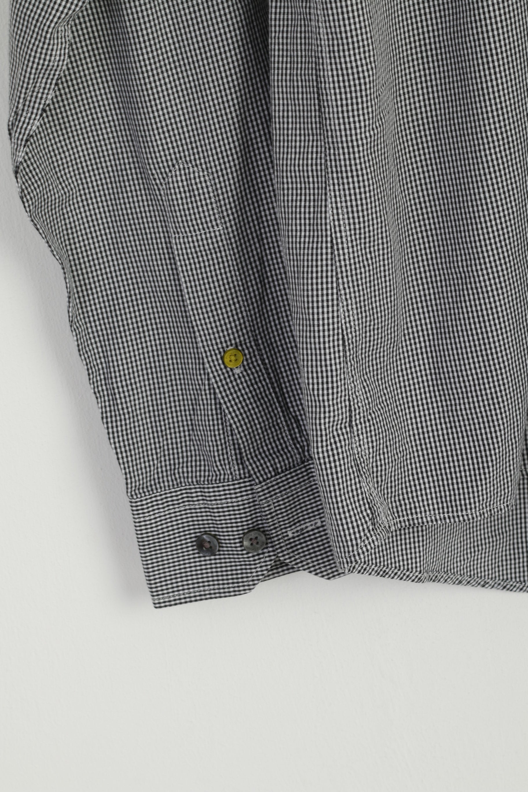 Pretty Green Men L Casual Shirt Black White Check Cotton Long Sleeve Pocket Top