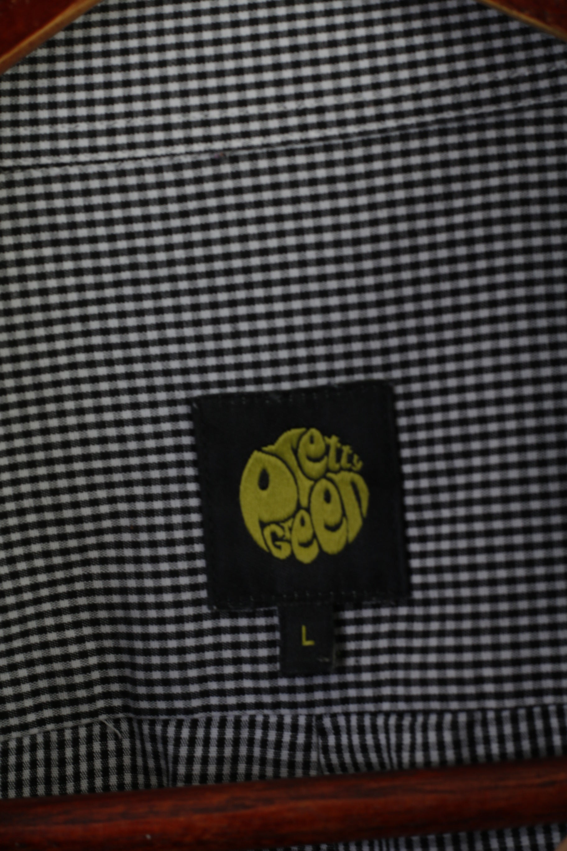 Pretty Green Men L Casual Shirt Black White Check Cotton Long Sleeve Pocket Top