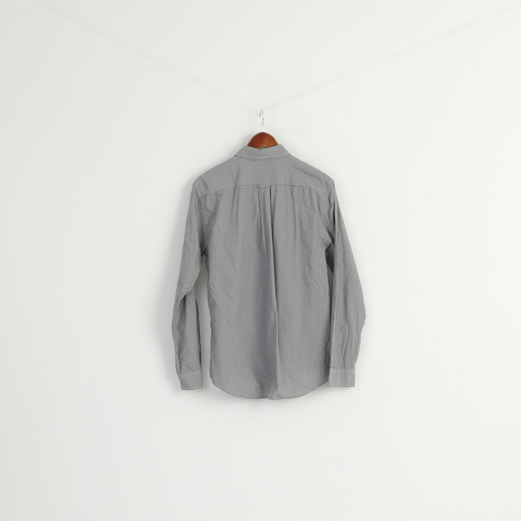 Pretty Green Men L Casual Shirt Black White Check Cotton Long Sleeve Pocket Top