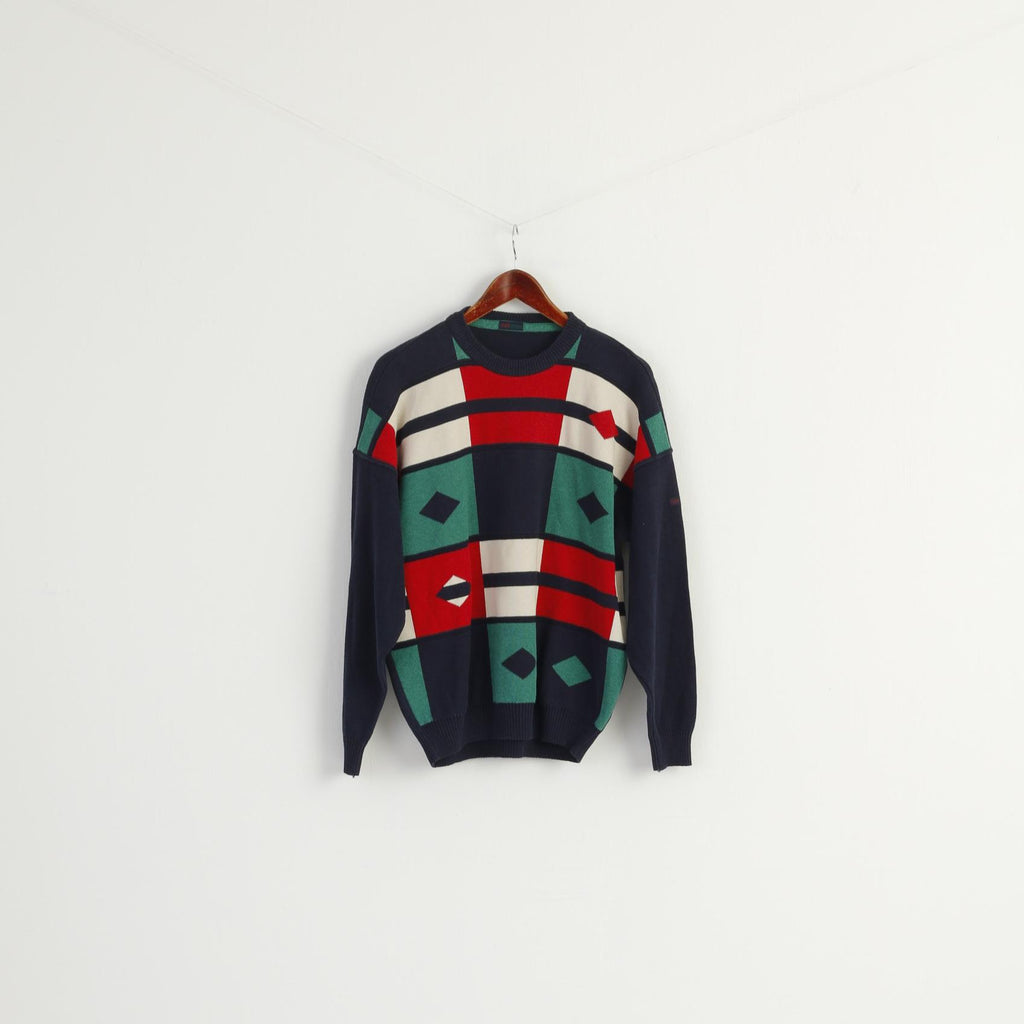 Glen Gannet Men M Jumper Navy Cotton Geometric Crew Neck Vintage Sweater