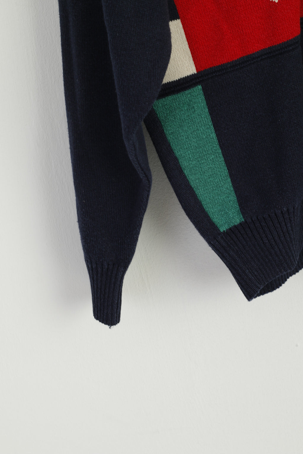 Glen Gannet Men M Jumper Navy Cotton Geometric Crew Neck Vintage Sweater