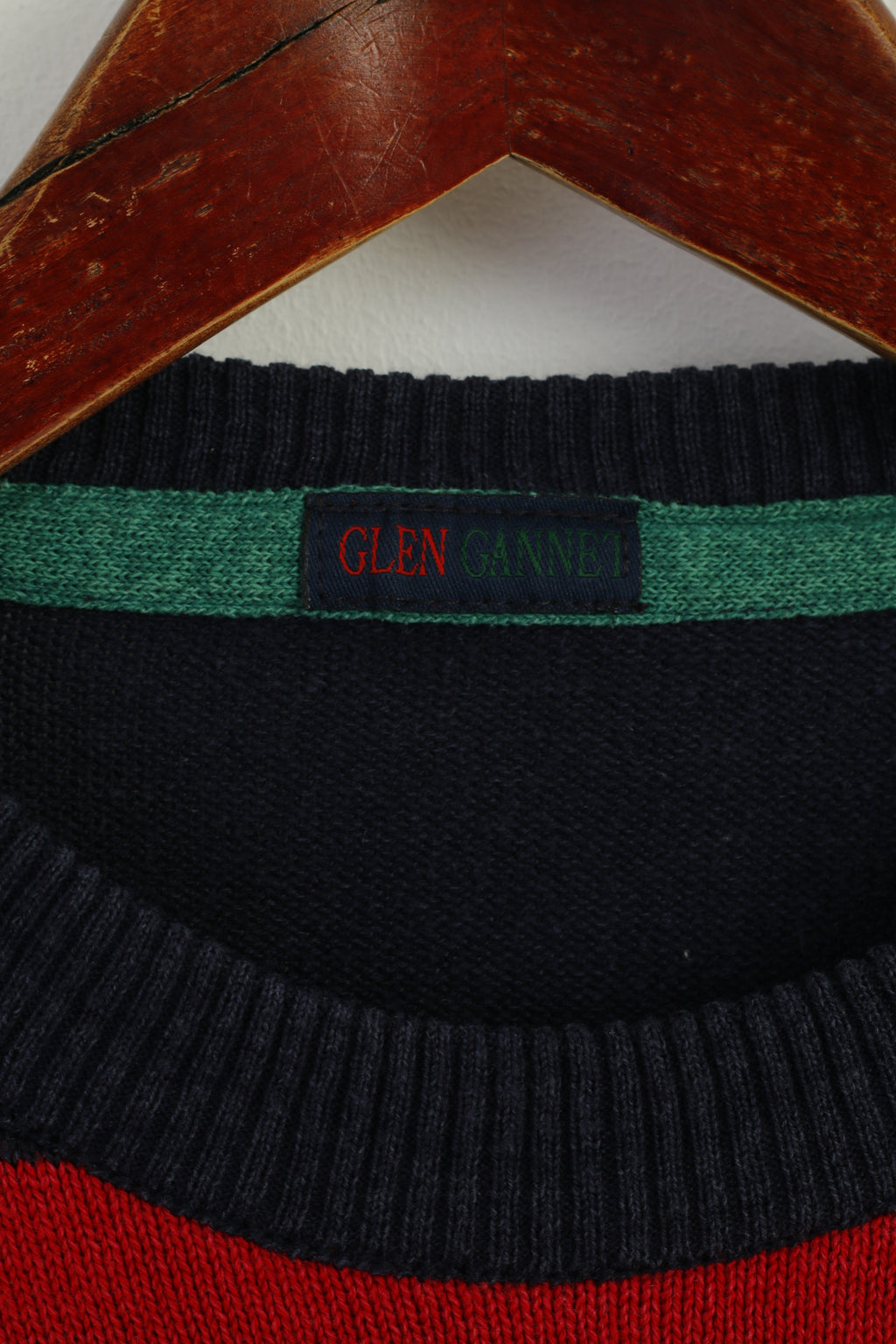 Glen Gannet Men M Jumper Navy Cotton Geometric Crew Neck Vintage Sweater