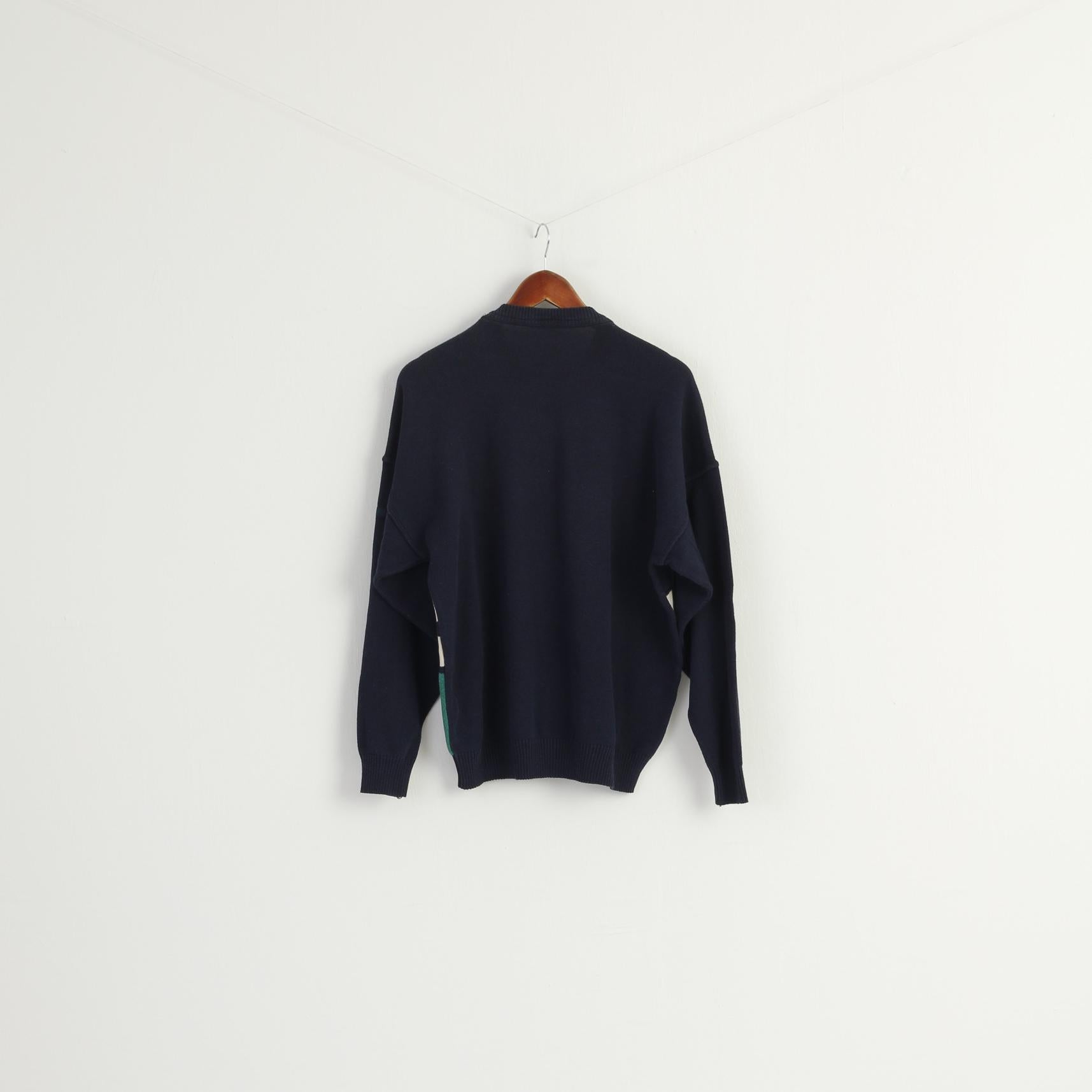 Glen Gannet Men M Jumper Navy Cotton Geometric Crew Neck Vintage Sweater