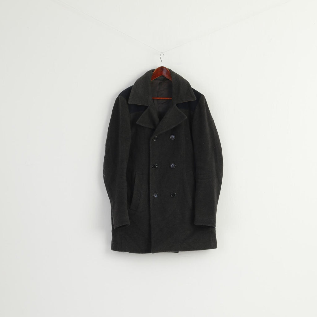 Paul Smith Men M Coat Charcoal Wool Cashmere Blend Vintage Double Breasted Top
