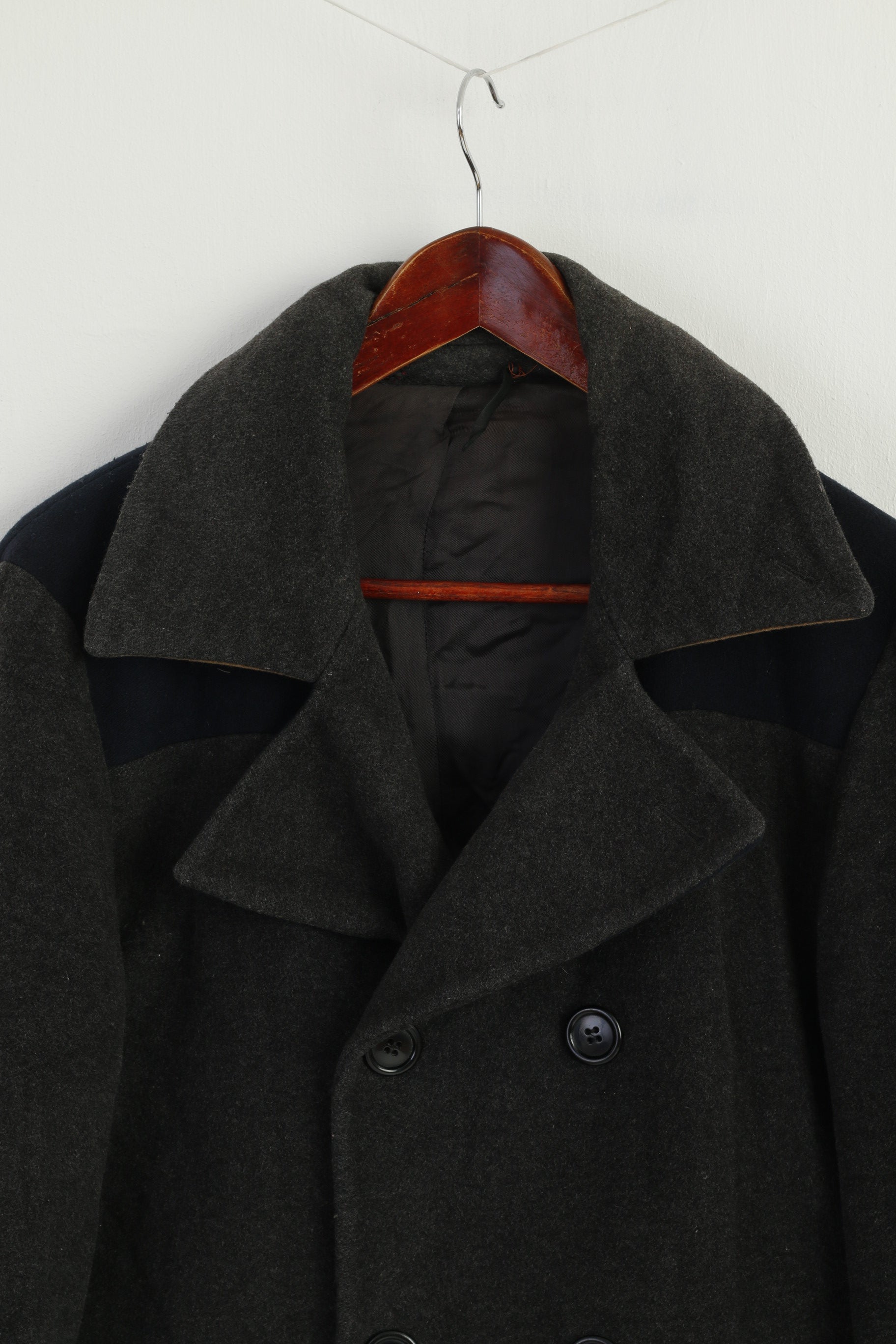 Paul Smith Men M Coat Charcoal Wool Cashmere Blend Vintage Double Breasted Top