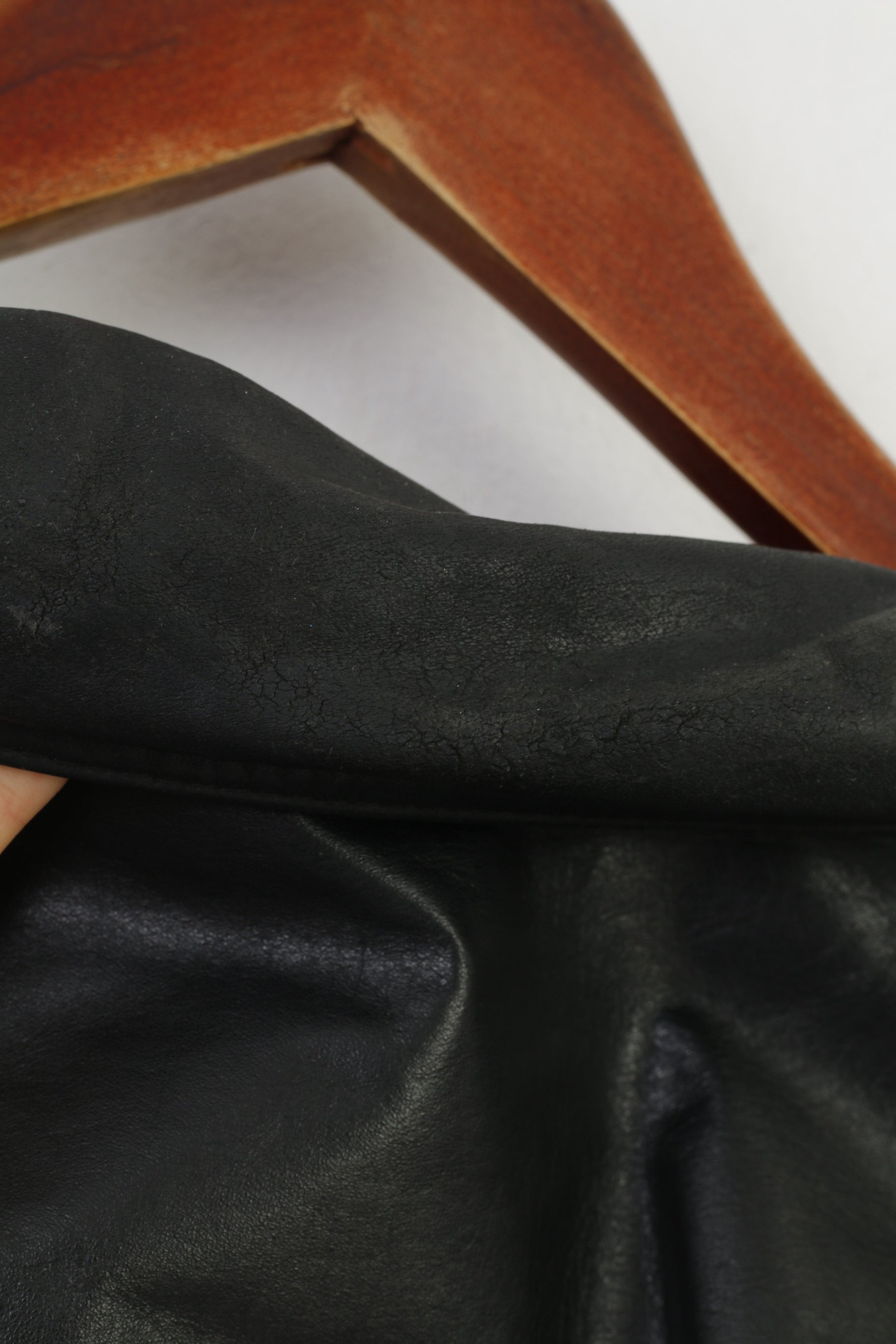 Saki Giacca in pelle da uomo L Vintage Nera Colletto con cerniera intera Tasche a maniche lunghe