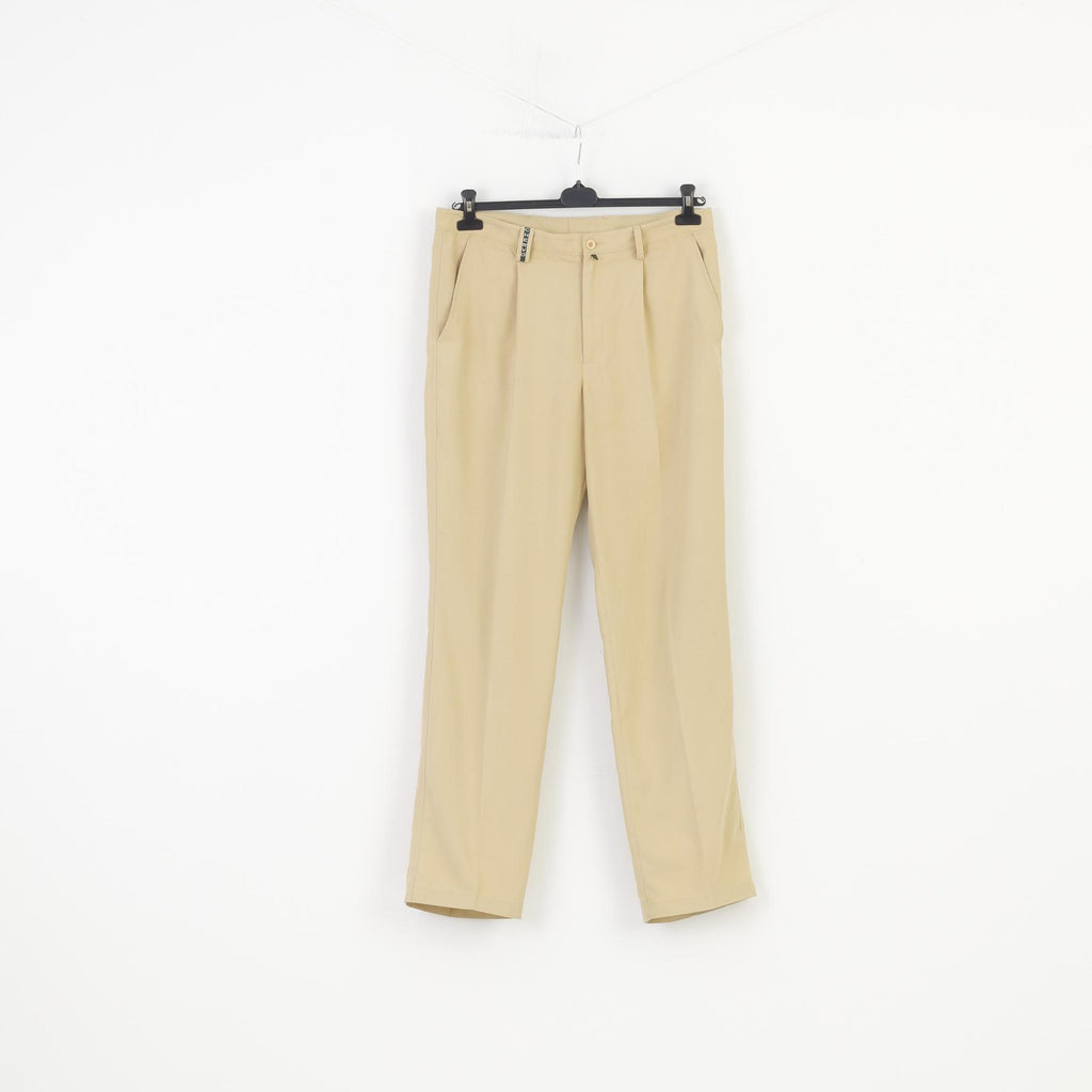 Chervo Men 50 44 Trousers Beige Elegant Pockets Wide Leg Belt Loops Ultimate Cool Impact Top
