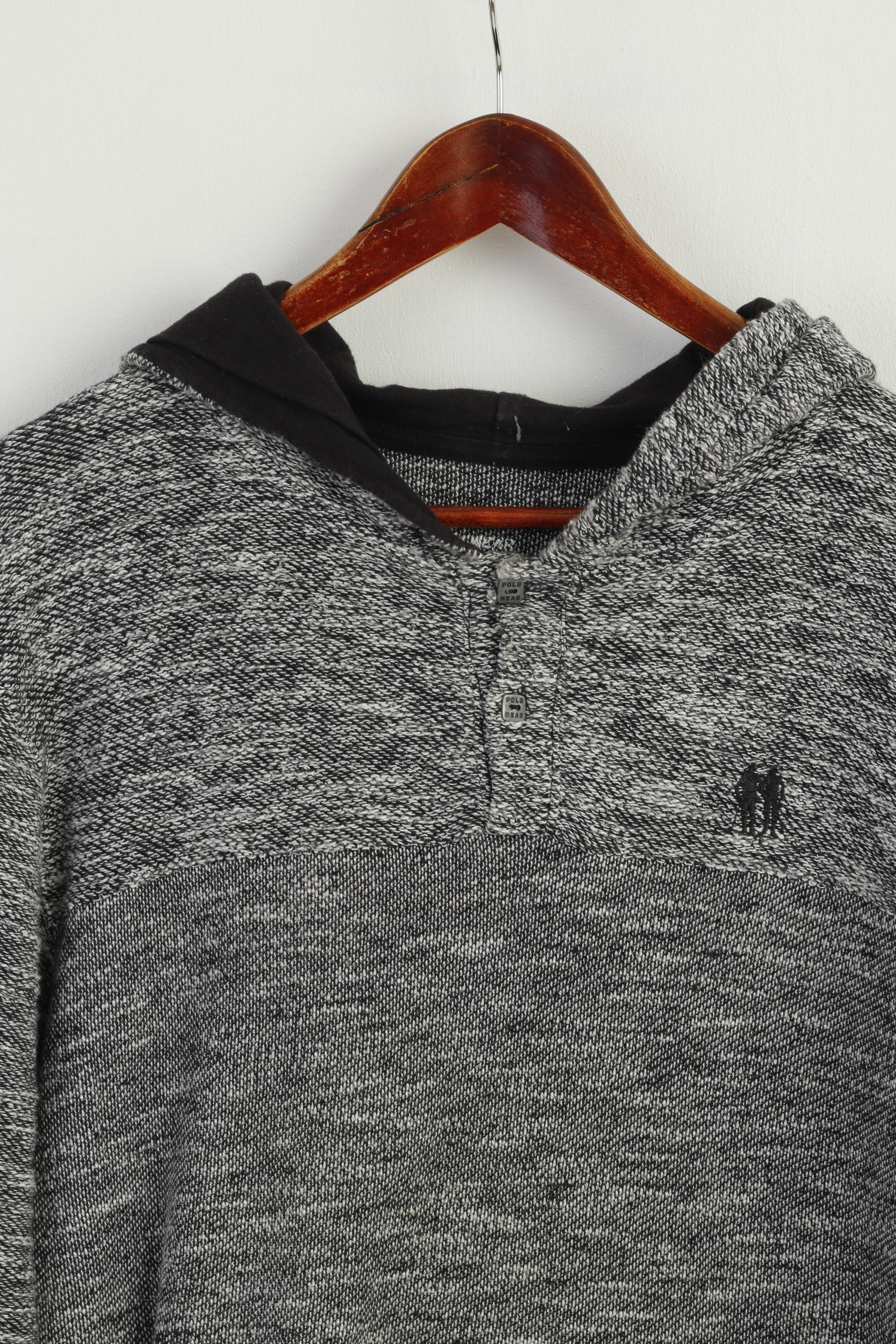 Polo Wear Men M Sweatshirt Gray Cotton Hooded Stretch Kangaroo Pocket Top
