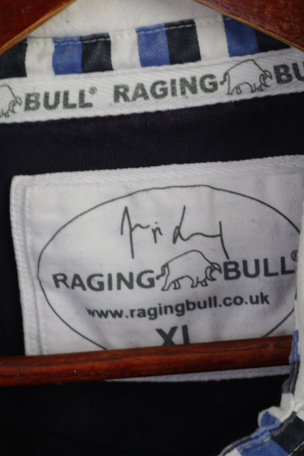 Raging Bull Men XL Polo Shirt Navy Cotton Long Sleeve Number 3 RFC Sport Top