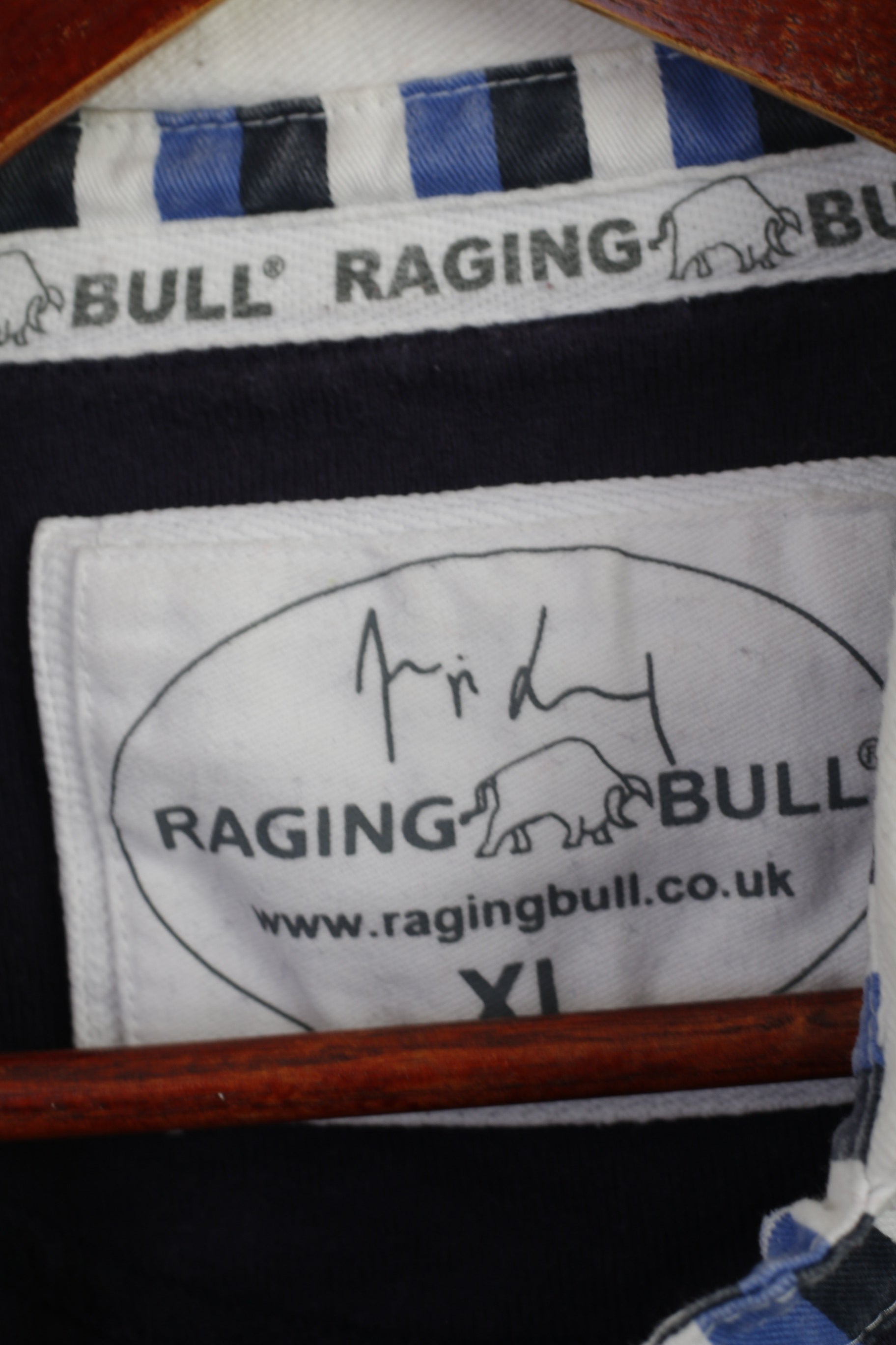 Raging Bull Men XL Polo Shirt Navy Cotton Long Sleeve Number 3 RFC Sport Top