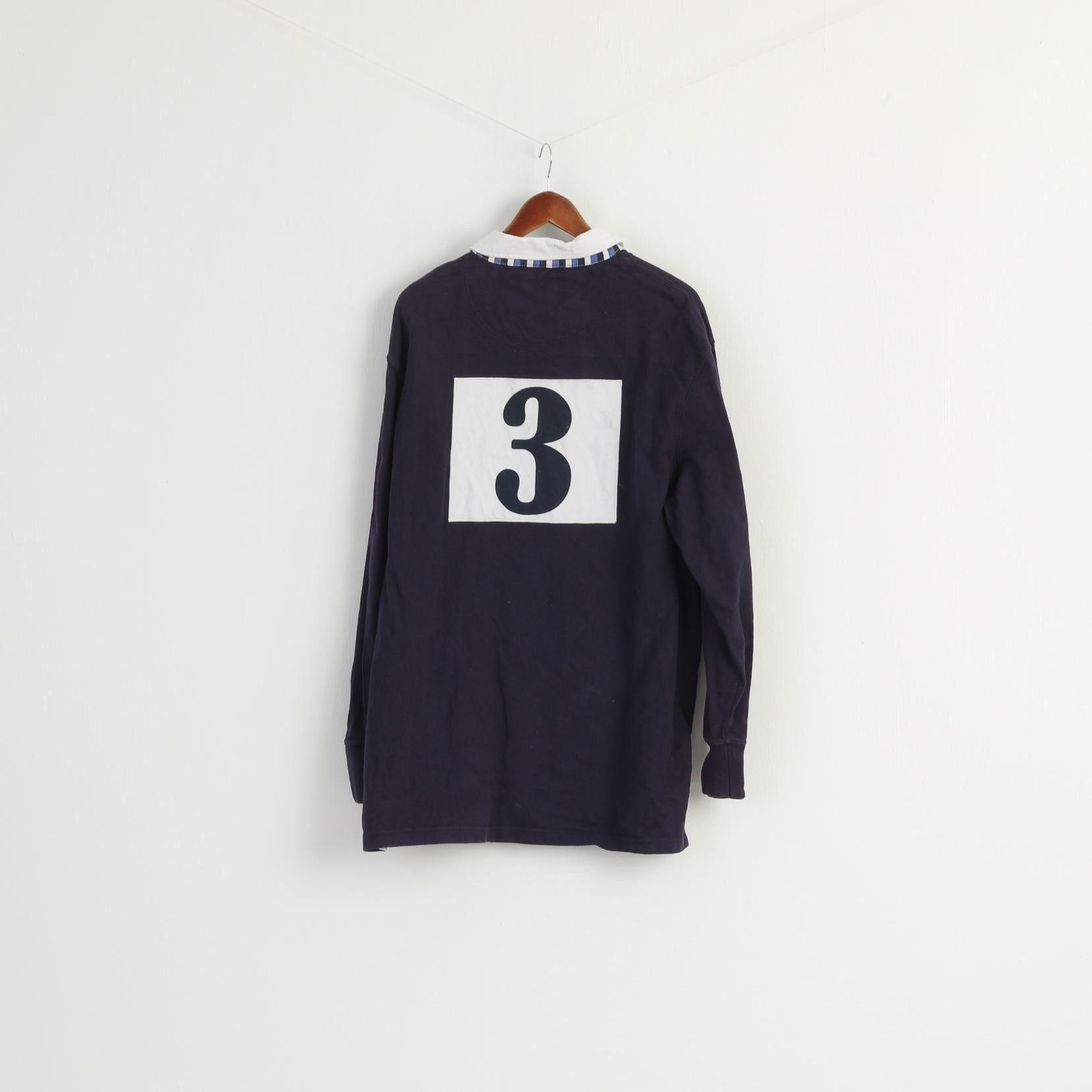 Raging Bull Men XL Polo Shirt Navy Cotton Long Sleeve Number 3 RFC Sport Top