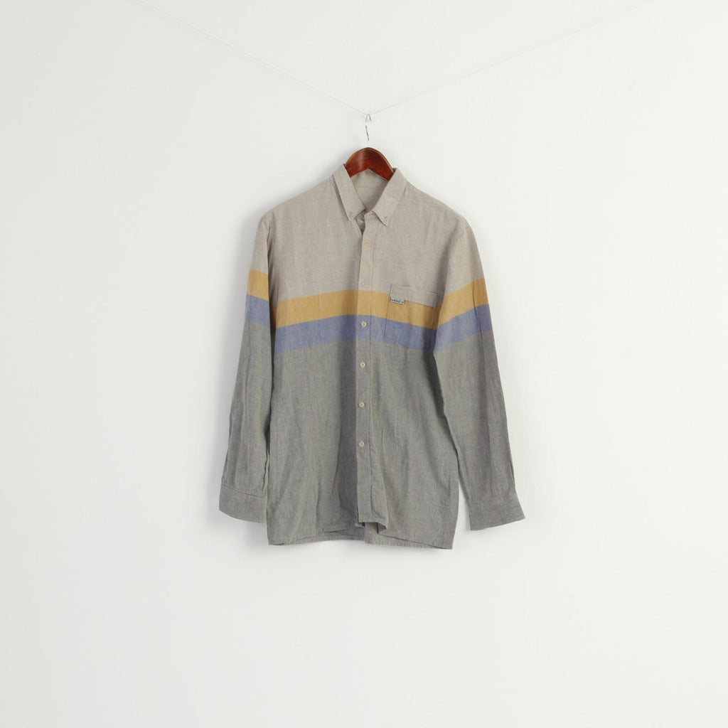 Adidas Men 40 15.5 S Casual Shirt Blue Vintage Cotton West Germany Long Sleeve Top