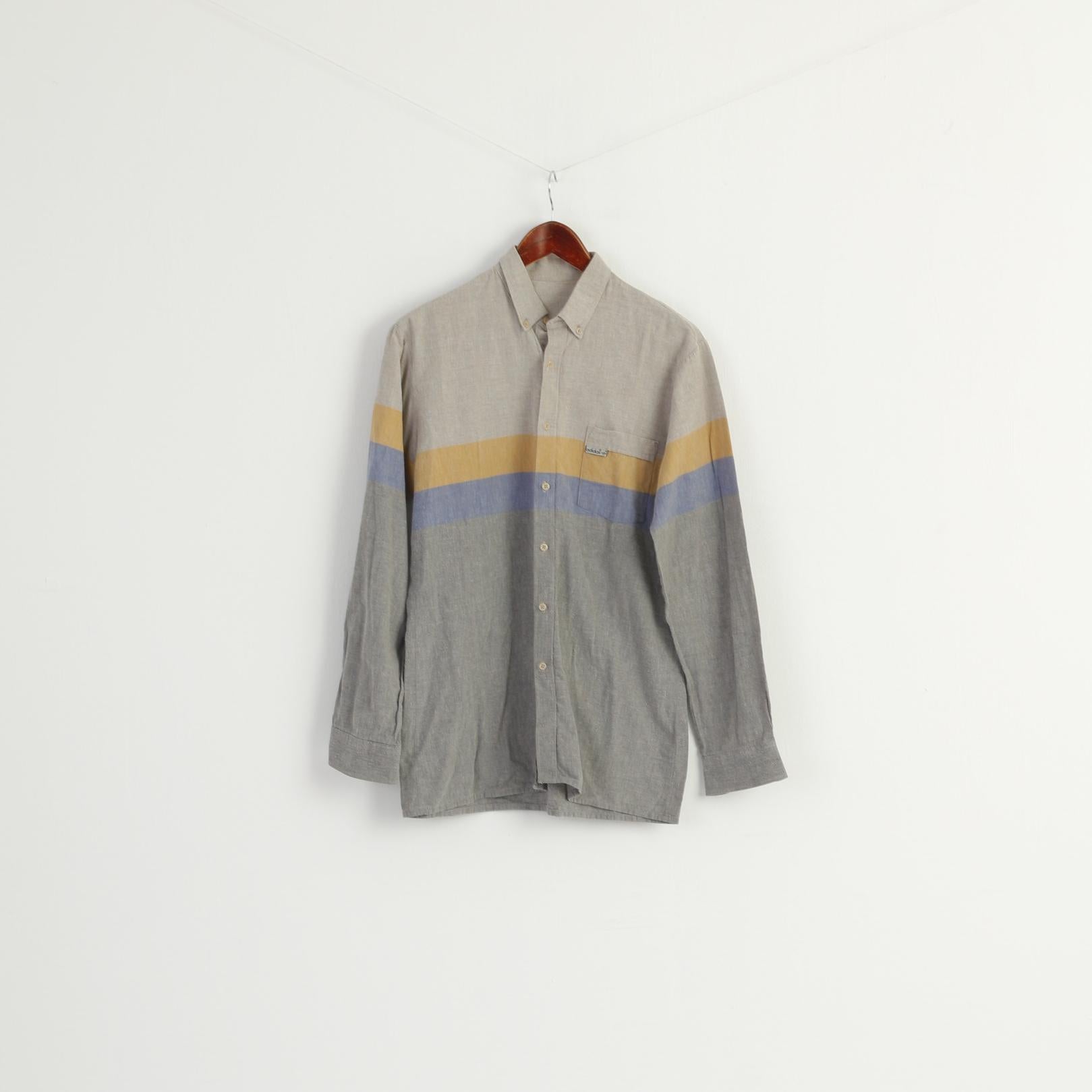 Adidas Men 40 15.5 S Casual Shirt Blue Vintage Cotton West Germany Long Sleeve Top