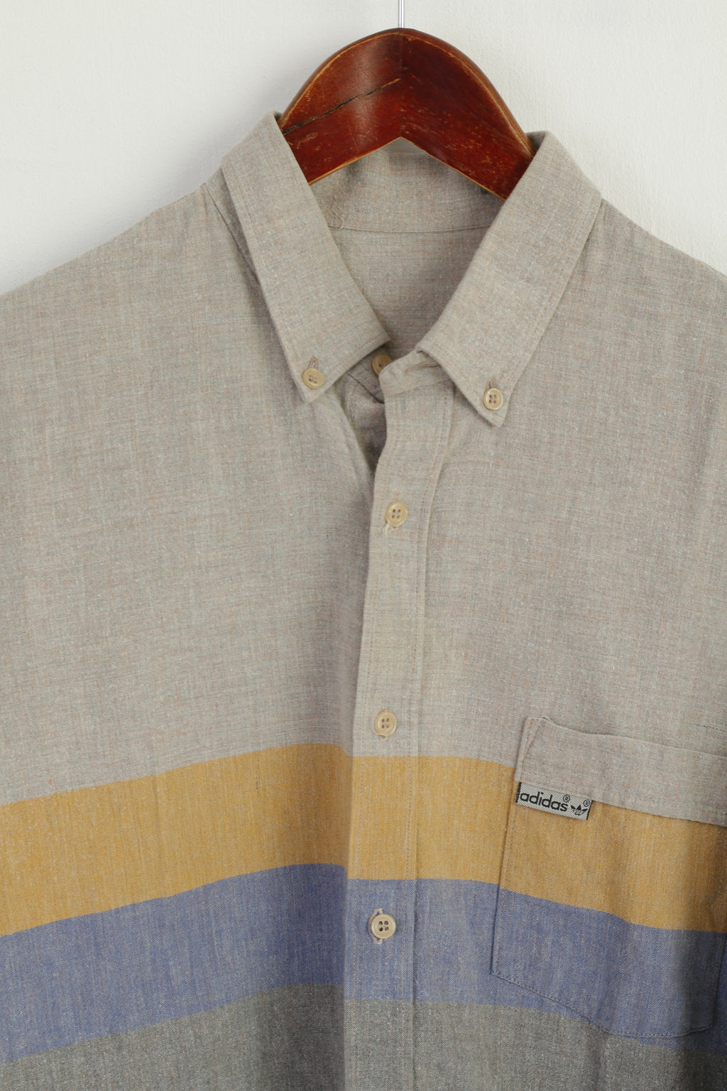 Adidas Men 40 15.5 S Casual Shirt Blue Vintage Cotton West Germany Long Sleeve Top