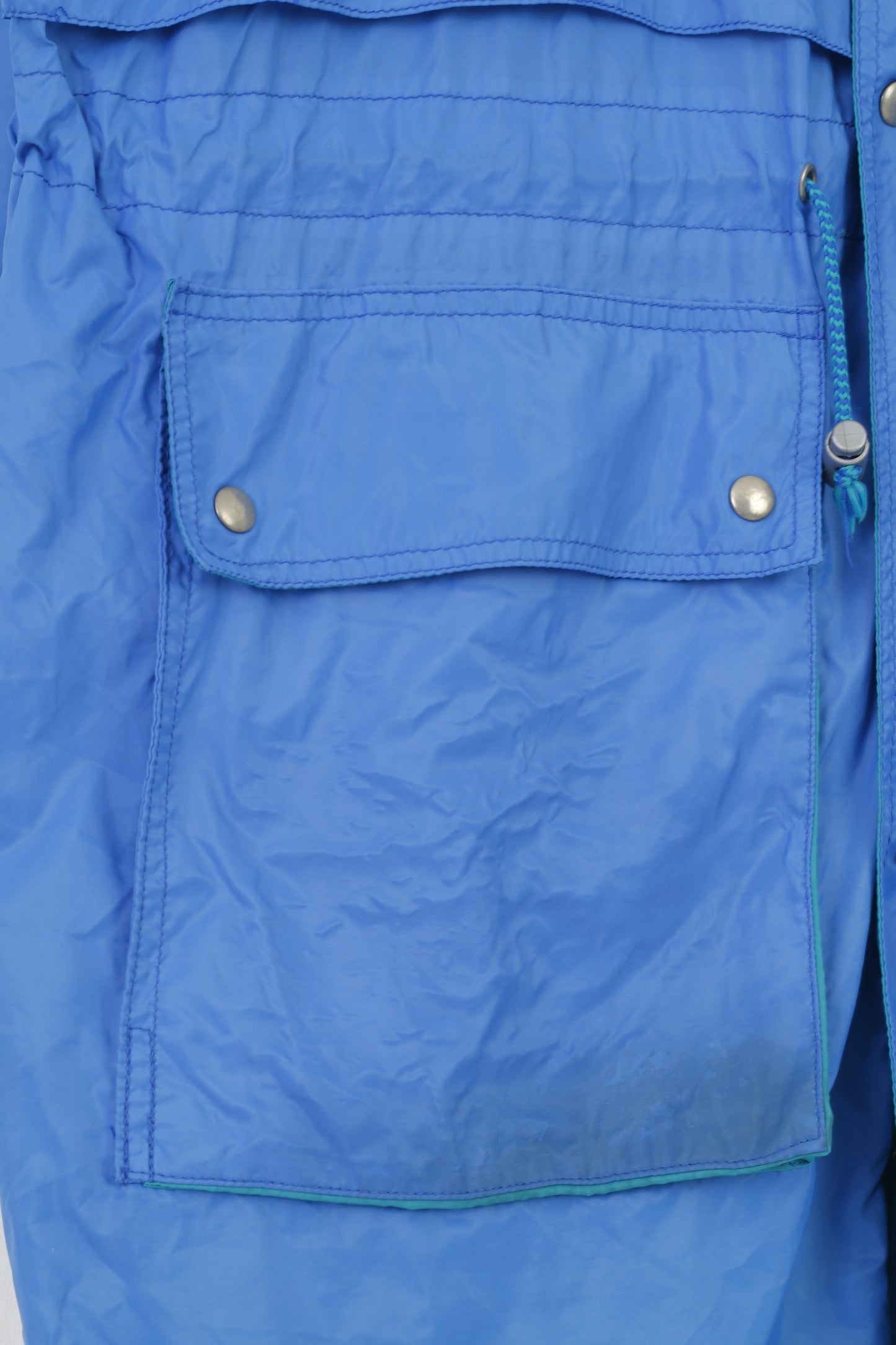 Aqua Guard Hommes 56-58 XL Veste Bleu Waterptoof Vintage Capuche Rétractable Pleine Double Fermeture Éclair Vêtements D'extérieur Haut