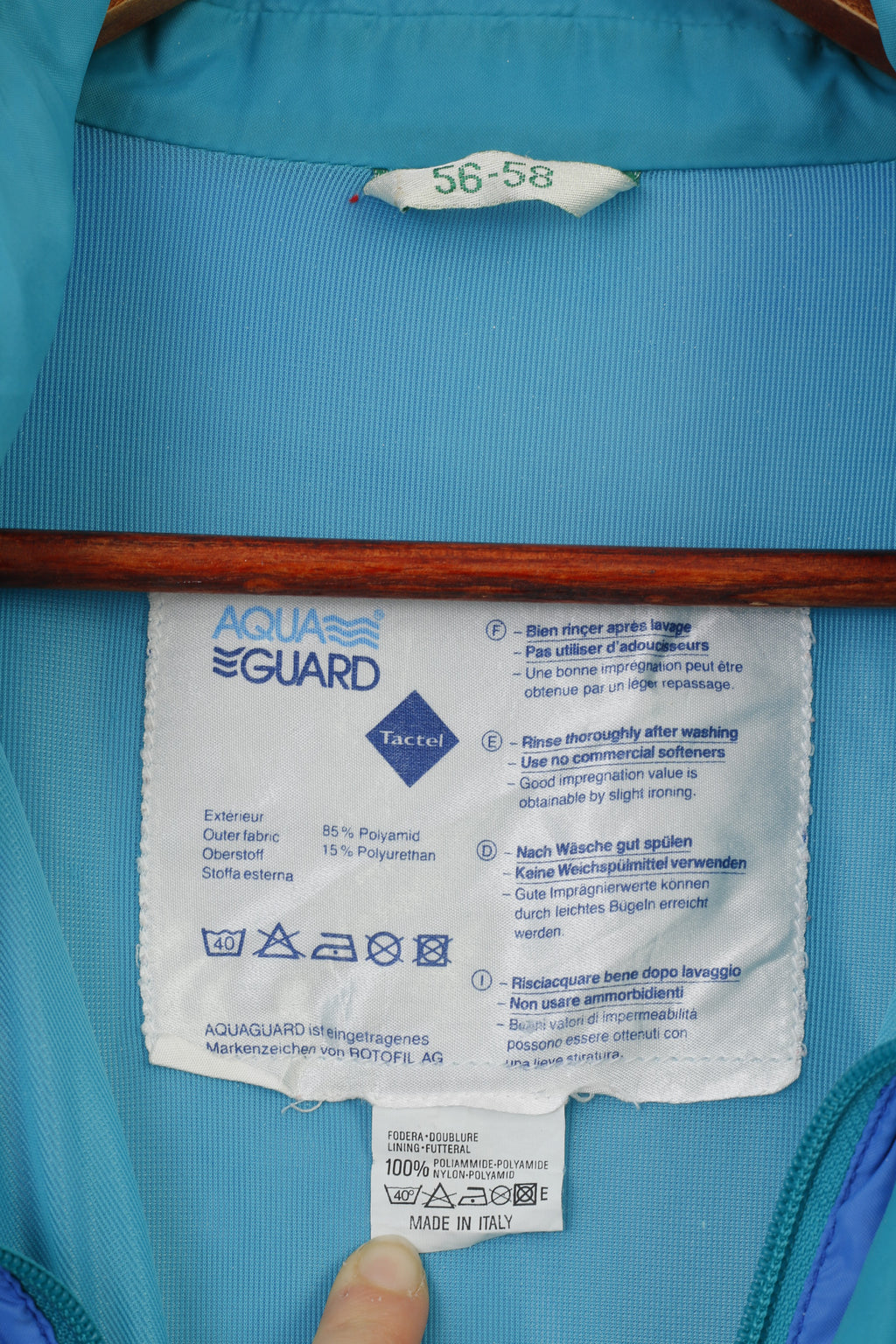Aqua Guard Hommes 56-58 XL Veste Bleu Waterptoof Vintage Capuche Rétractable Pleine Double Fermeture Éclair Vêtements D'extérieur Haut