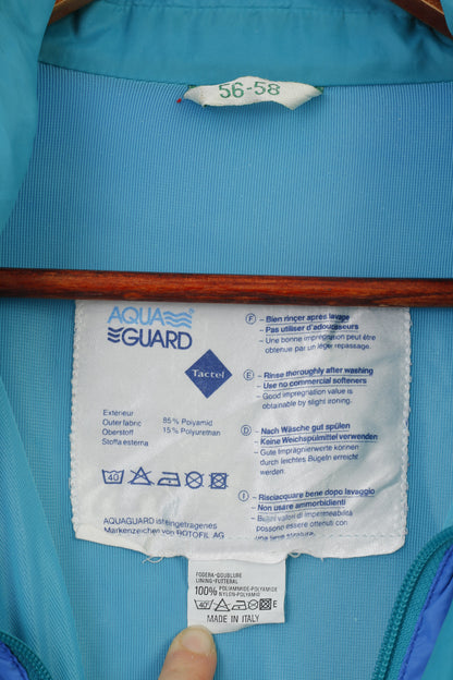 Aqua Guard Hommes 56-58 XL Veste Bleu Waterptoof Vintage Capuche Rétractable Pleine Double Fermeture Éclair Vêtements D'extérieur Haut