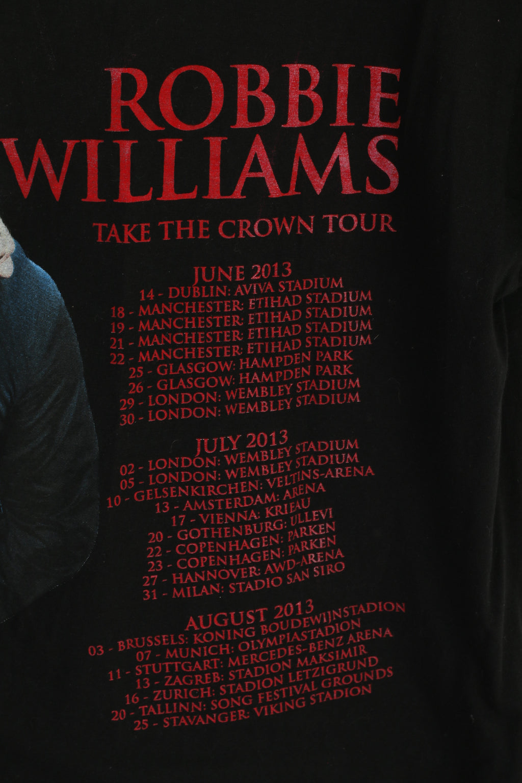 Vintage Women M Shirt Black Cotton Robbie Williams 2013 Tour Crew Neck Top