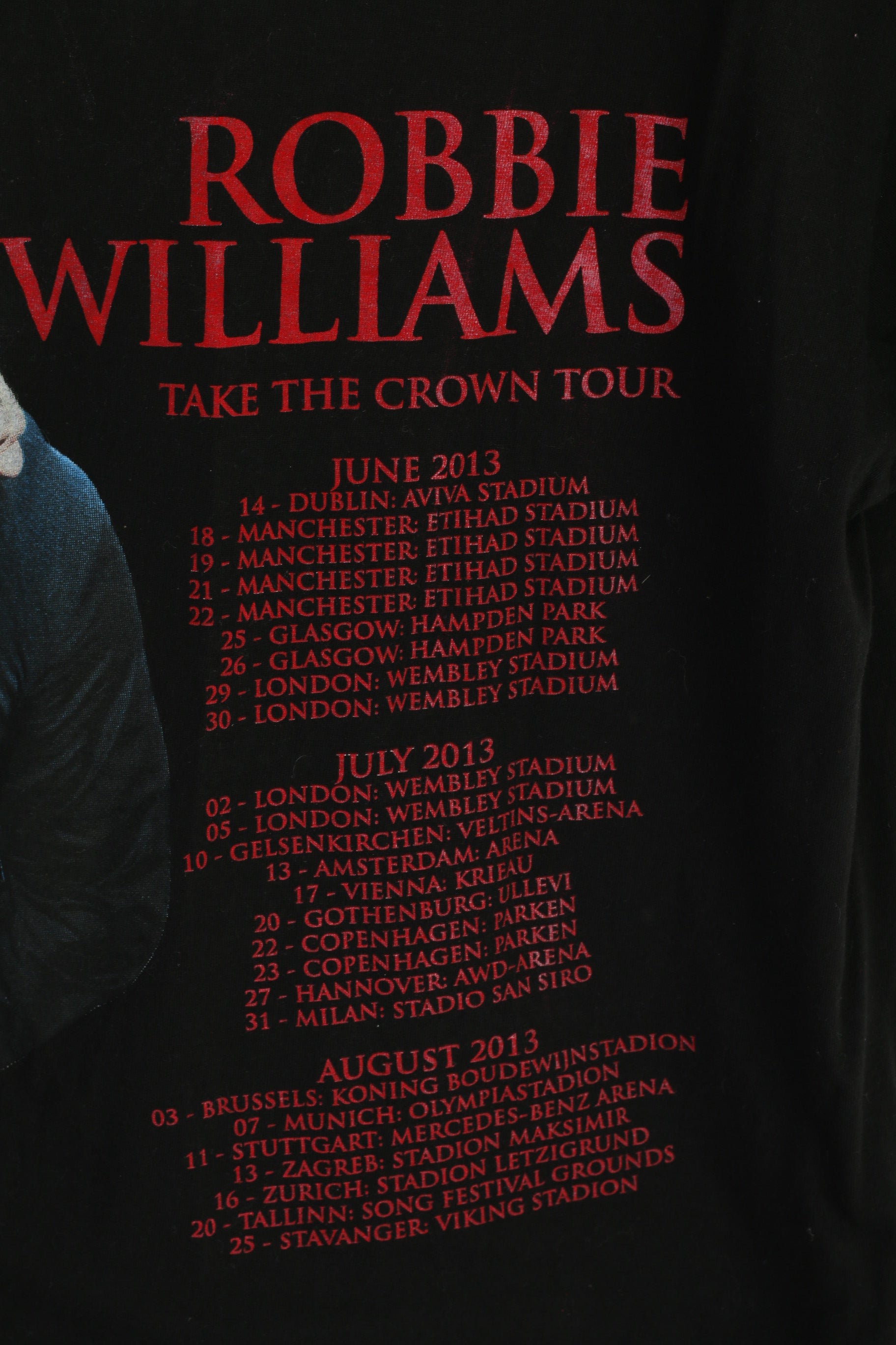 Vintage Women M Shirt Black Cotton Robbie Williams 2013 Tour Crew Neck Top