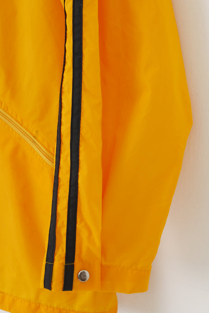 Vintage hommes M veste en Nylon rayures jaunes capuche rétractable fermeture éclair complète à manches longues imperméable vêtements d'extérieur haut