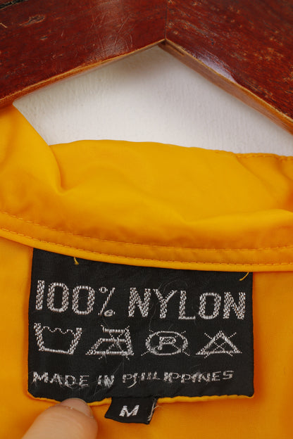 Vintage hommes M veste en Nylon rayures jaunes capuche rétractable fermeture éclair complète à manches longues imperméable vêtements d'extérieur haut