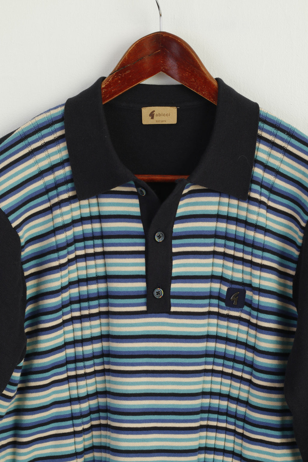 Gabicci Men L (M) Jumper Navy Striped Cotton Blend Collar Stretch Sweater